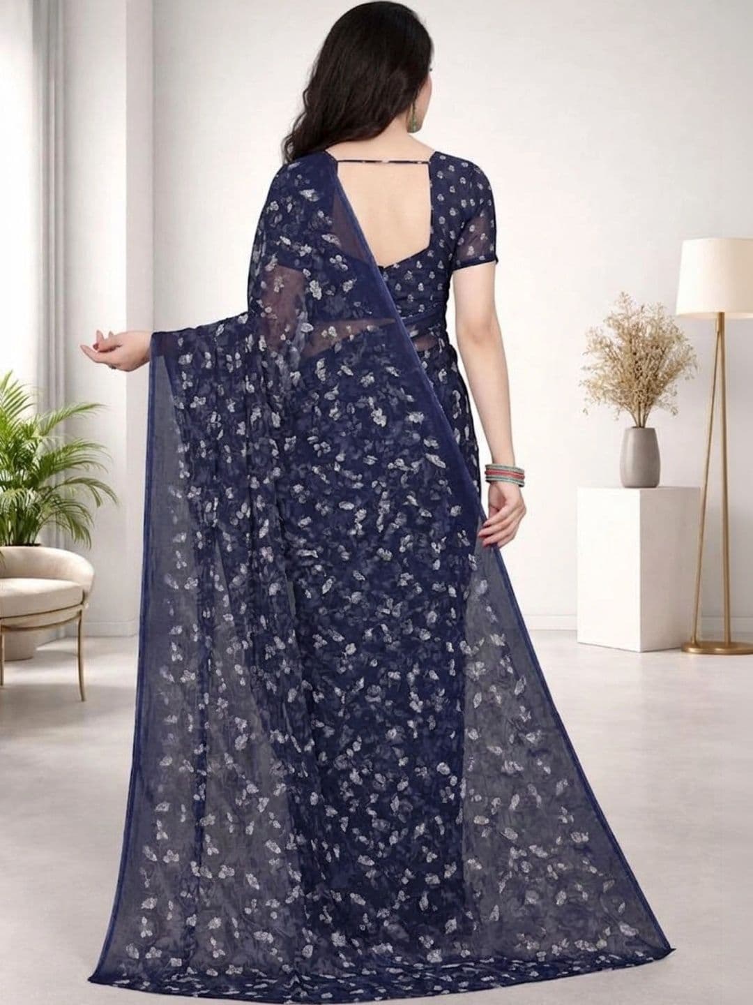 SZN Floral Poly Georgette Designer Saree thumbnail 6