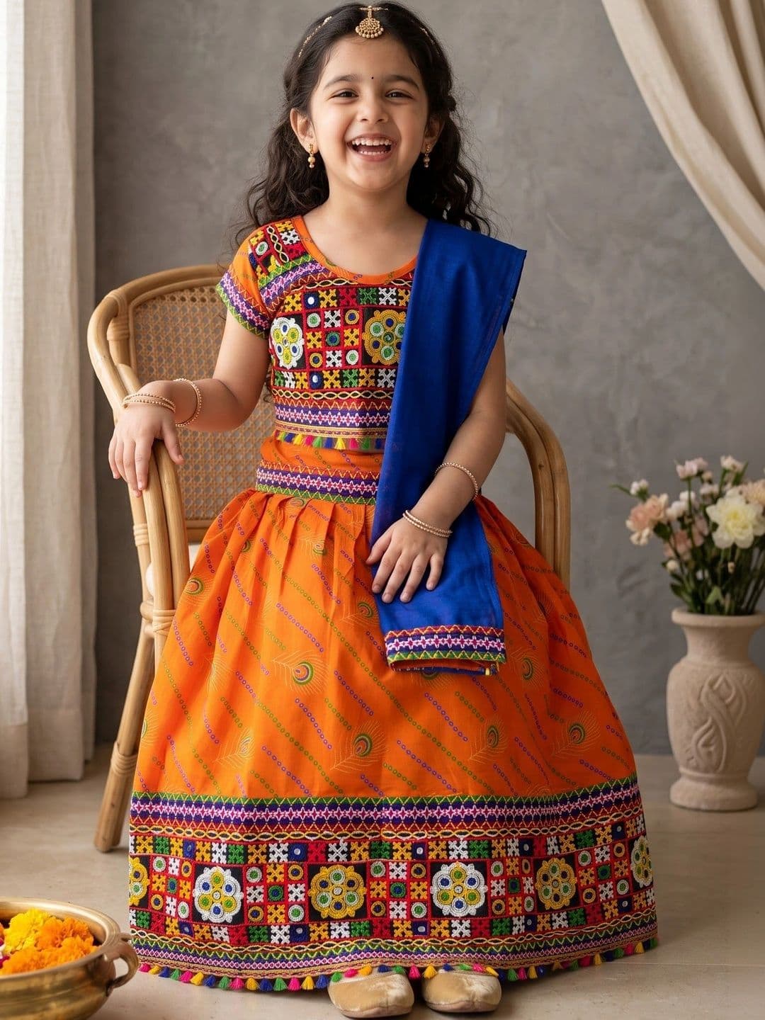 ahhaaaa Girls Embellished Mirror Work Ready to Wear Lehenga & Blouse With Dupatta thumbnail 2