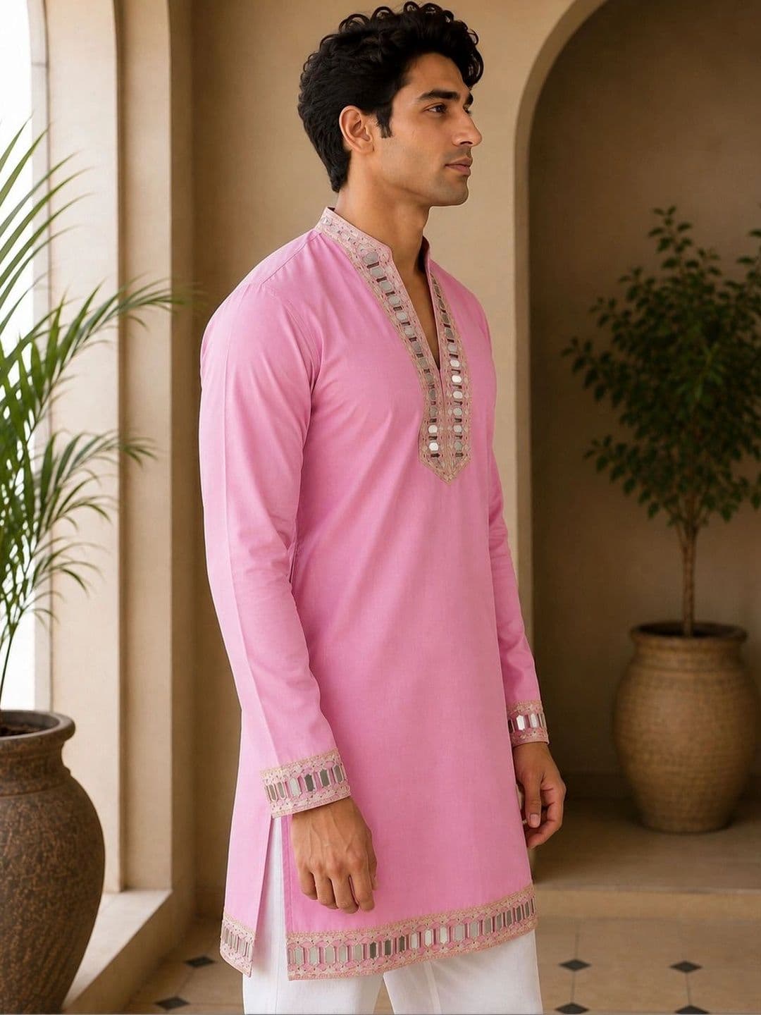House of Pataudi Men Embellished Mirror Work Kurta thumbnail 2
