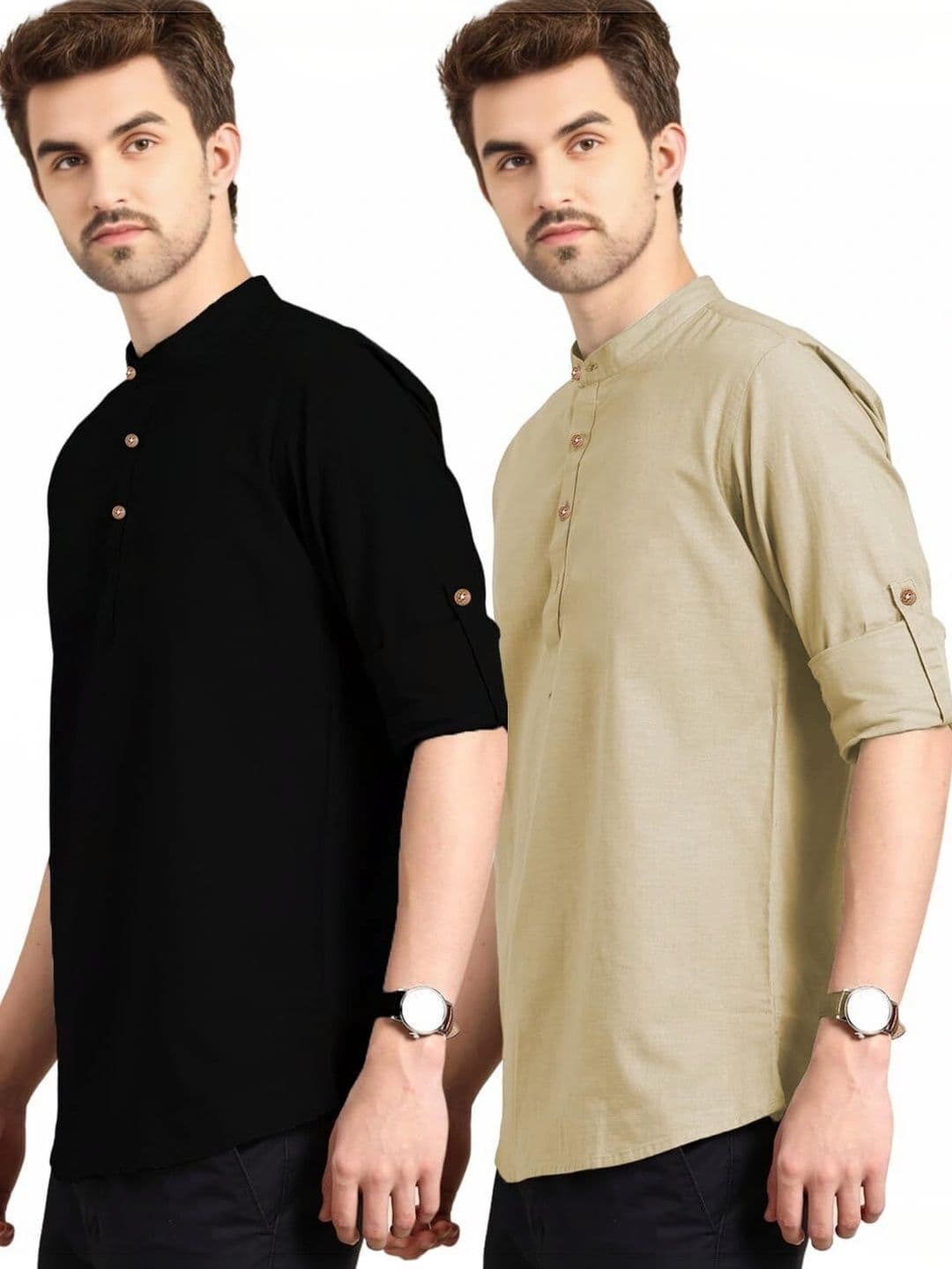 Amrit Trending Men Pack of 2 Cotton Mandarin Collar Kurta thumbnail 4
