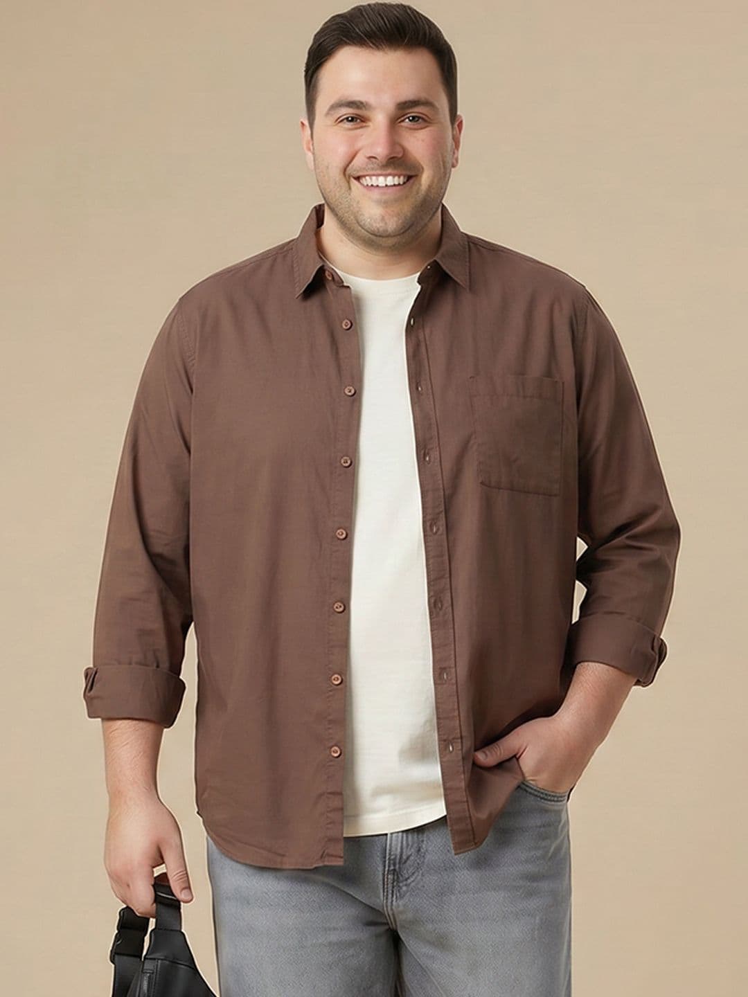 Sztori Plus Size Spread Collar Pure Cotton Casual Shirt - view 1
