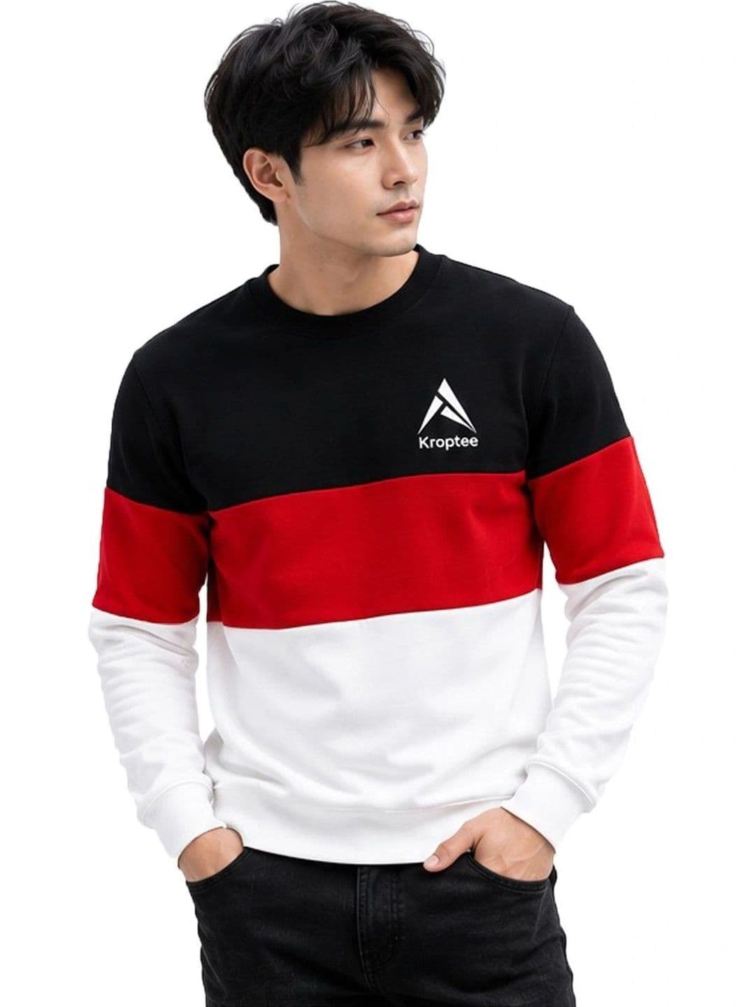 Kroptee Men Colourblocked Brand Logo T-shirt Pack thumbnail 3