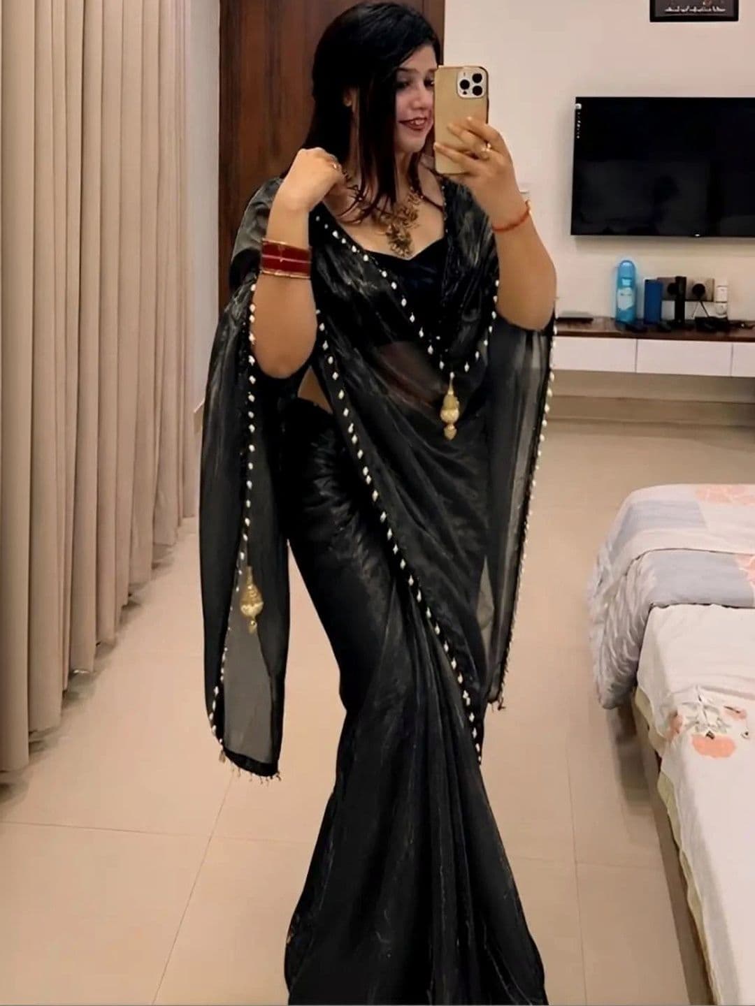LabelVASTRA Beads and Stones Silk Blend Saree - view 1
