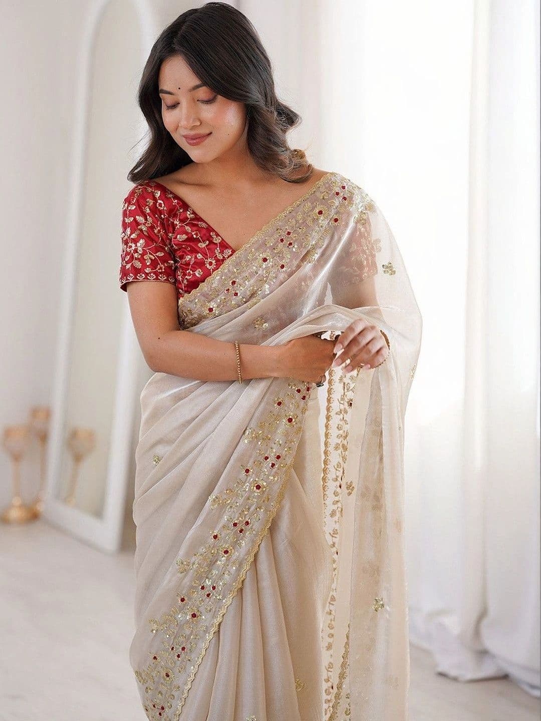 Jogmaya Fashion Floral Embroidered Silk Blend Saree thumbnail 4