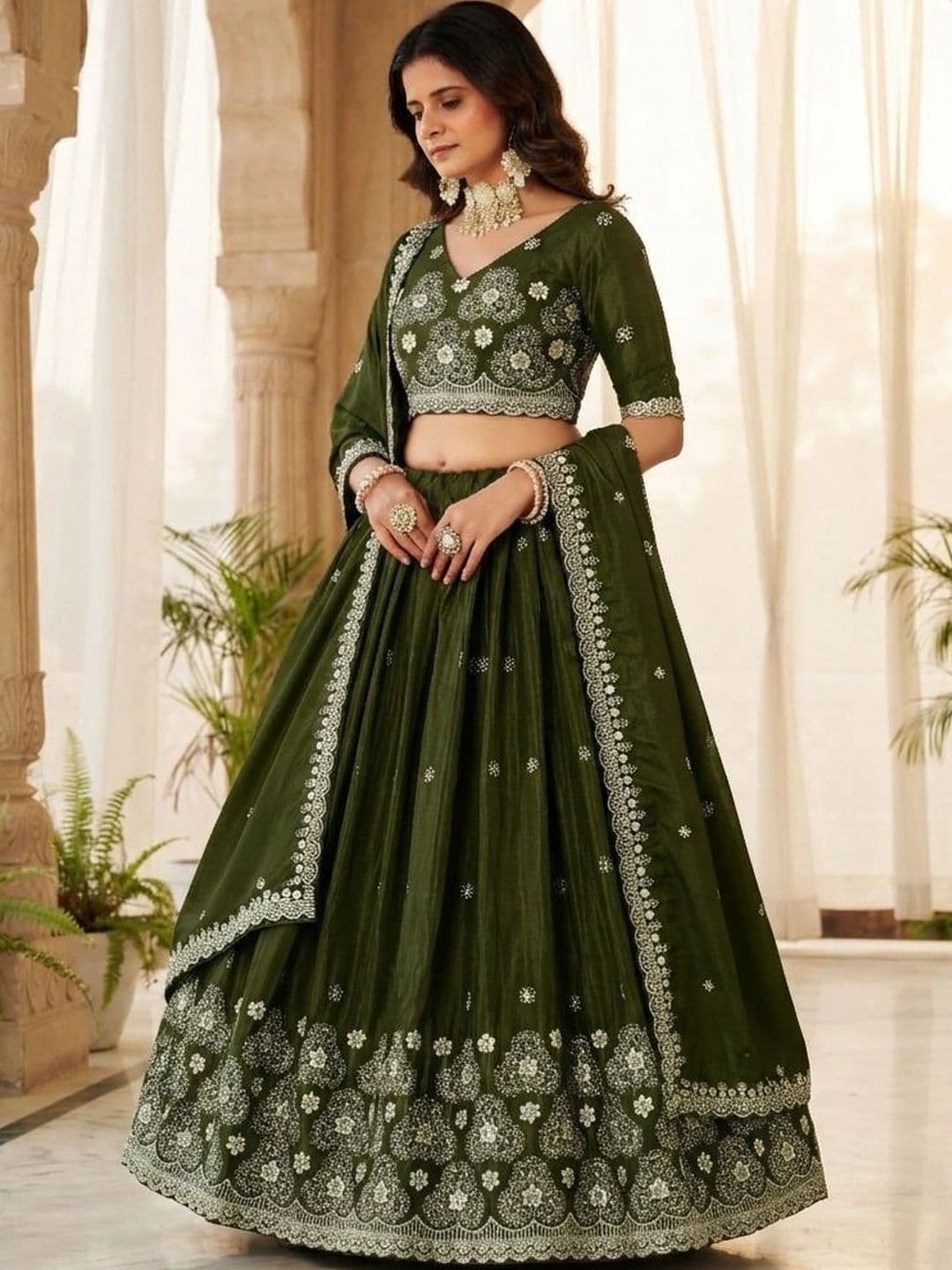 all about you Embroidered Thread Work Semi-Stitched Lehenga & Blouse With Dupatta thumbnail 4
