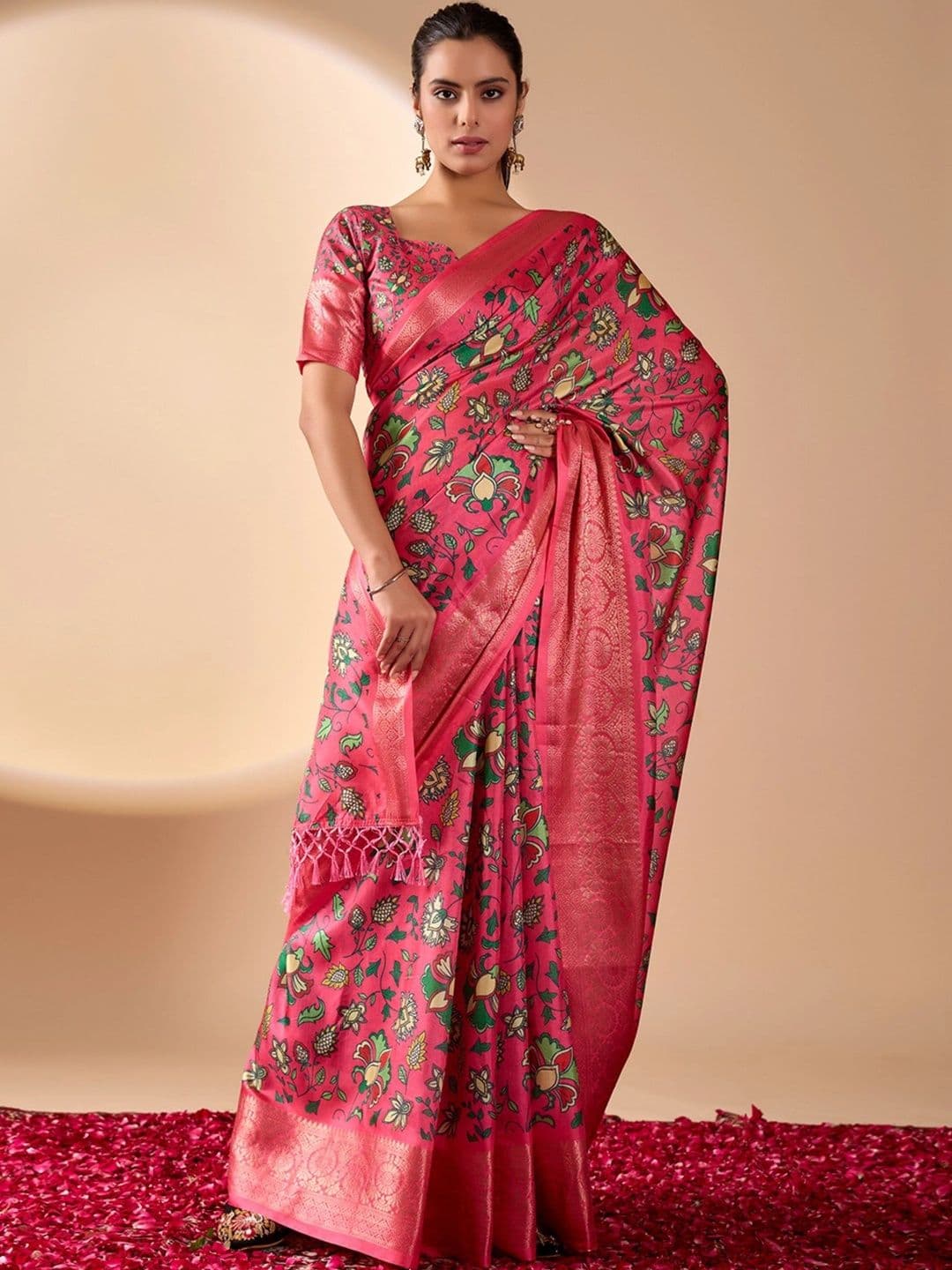 Moda Rapido Floral Zari Silk Blend Designer Saree thumbnail 3