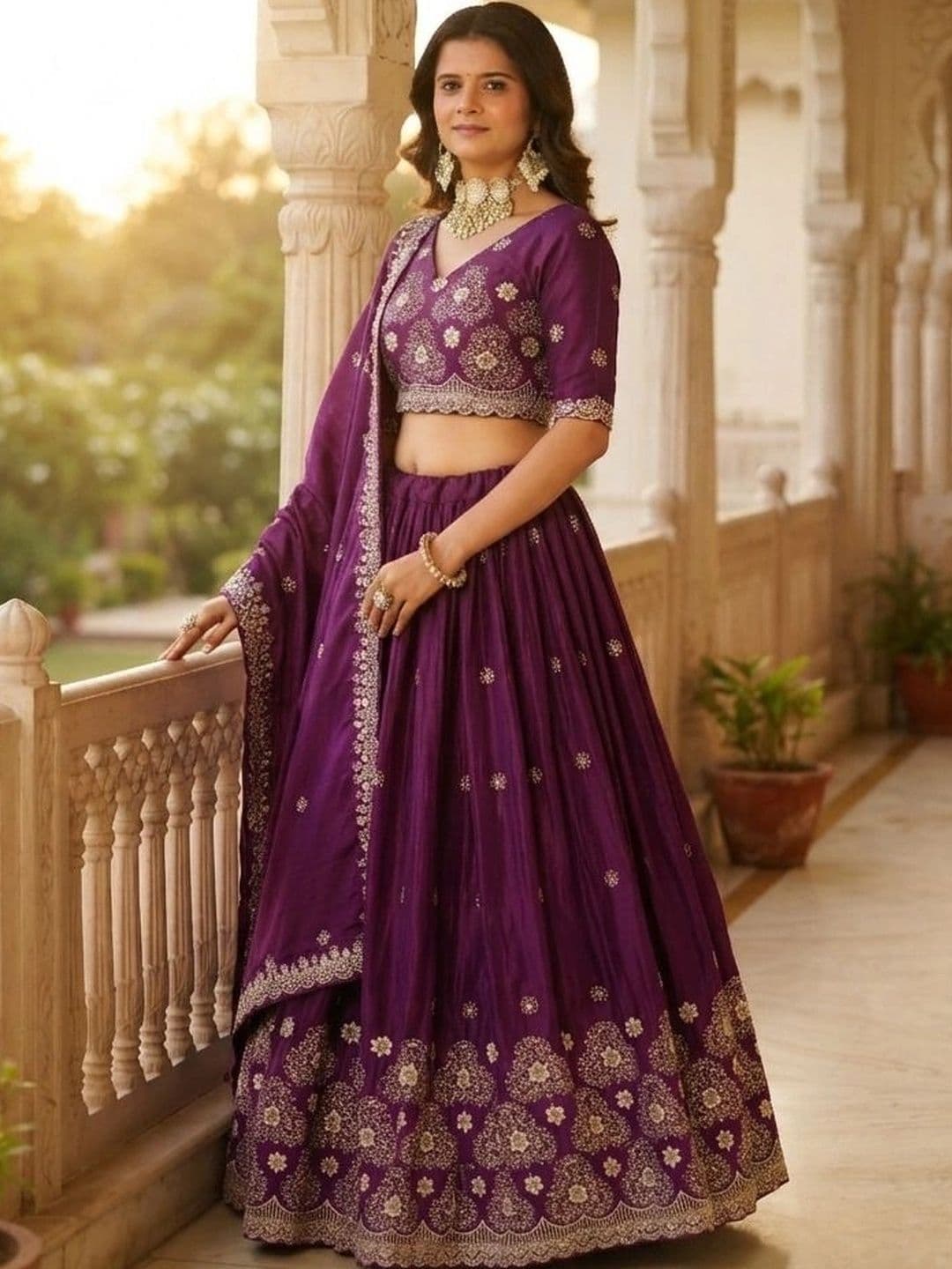 all about you Embroidered Thread Work Semi-Stitched Lehenga & Blouse With Dupatta thumbnail 2