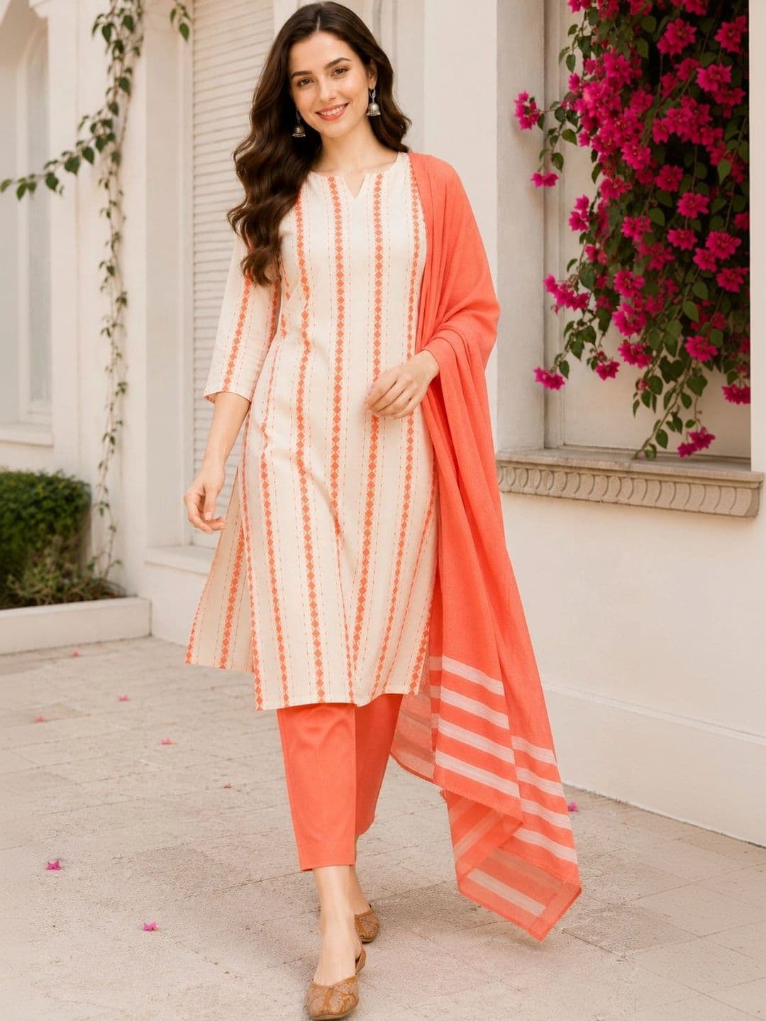 HIVA TRENDZ Women Printed Regular Pure Cotton Kurta with Trousers & With Dupatta thumbnail 2