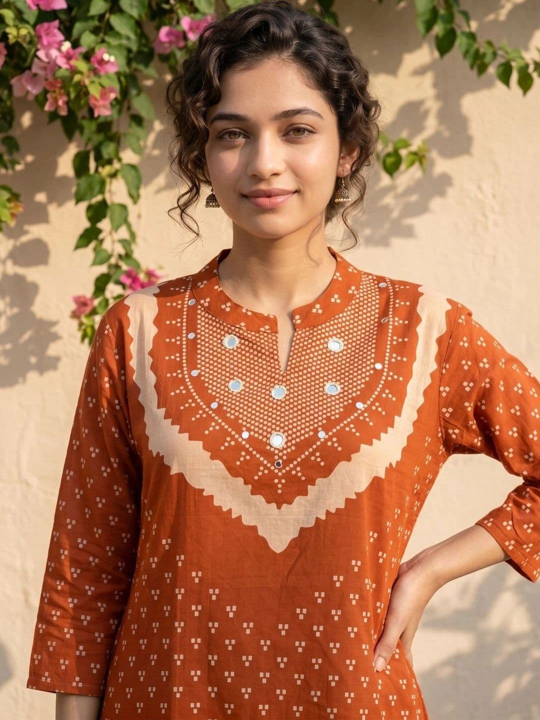 JANAKDULARI CREATION Women Ethnic Motifs Regular Mirror Work Pure Cotton Kurta Trousers thumbnail 6