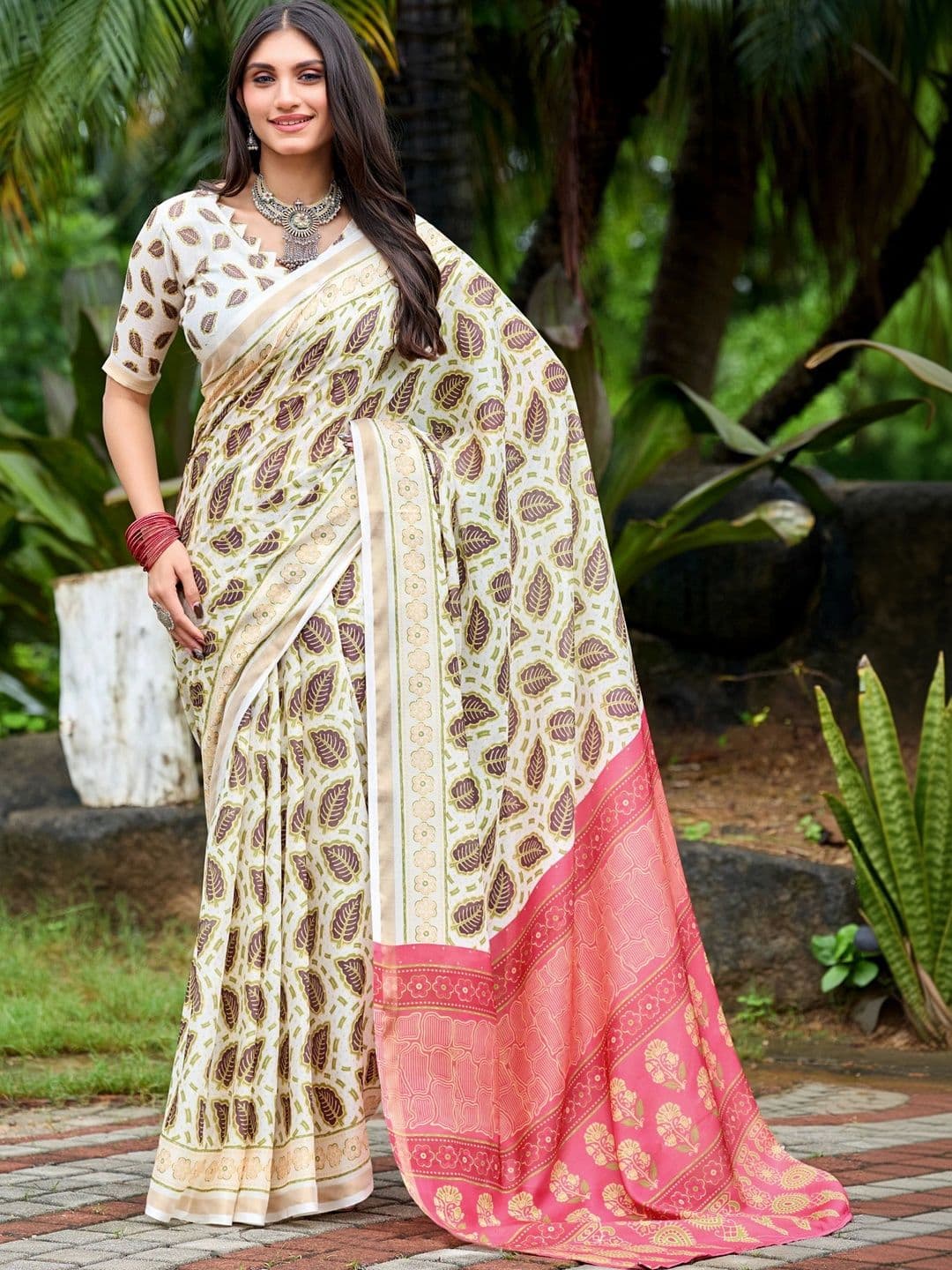 K 5 Fashion Ethnic Motifs Embroidered Pure Cotton Fusion Ikat Saree - view 1