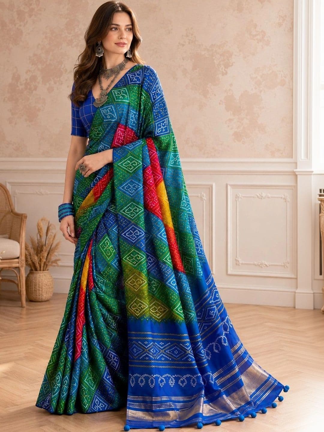 all about you Bandhani Zari Silk Blend Belted Bandhani Saree thumbnail 4