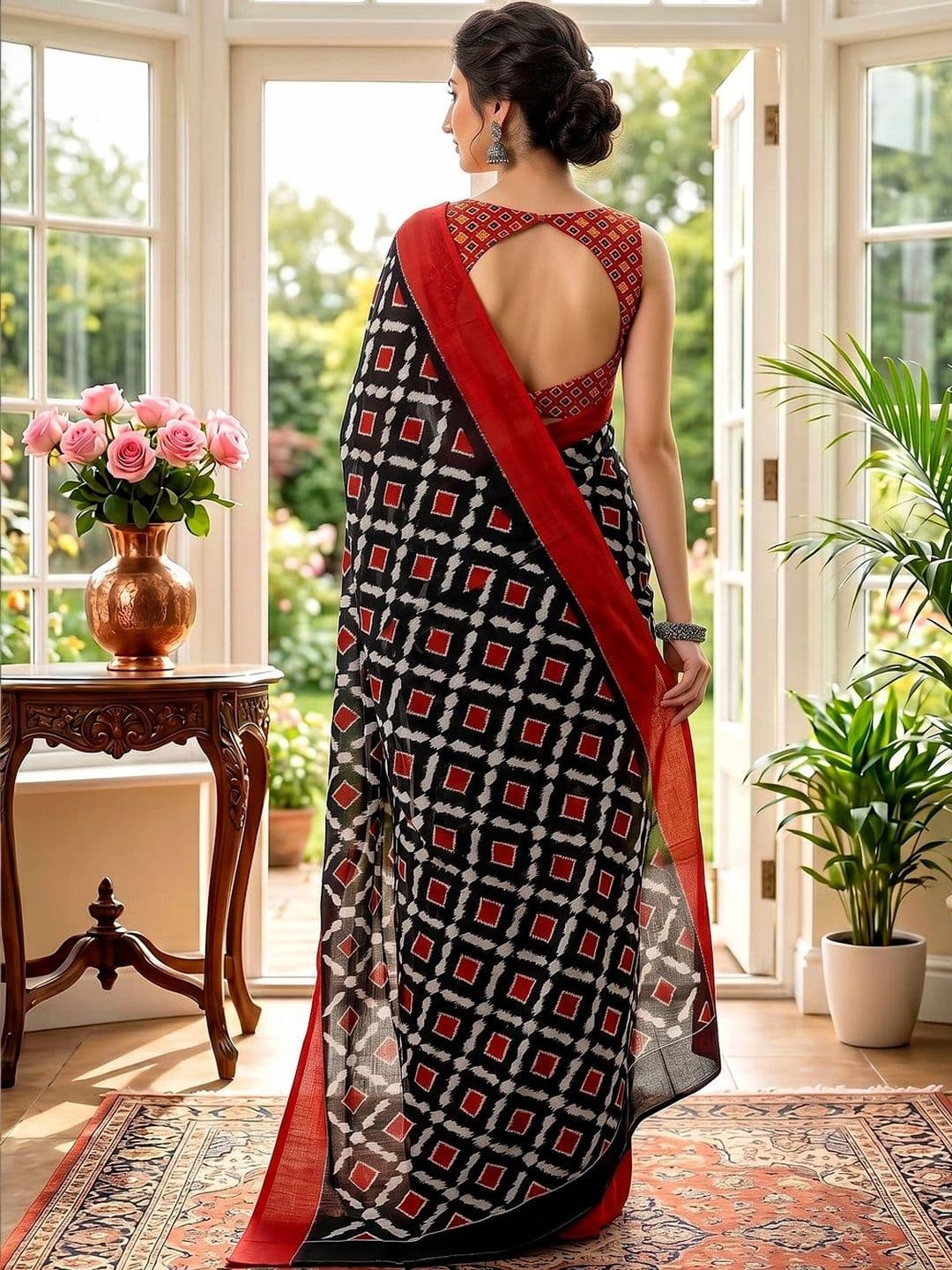 VS MALL Floral Pure Cotton Ikat Saree thumbnail 4