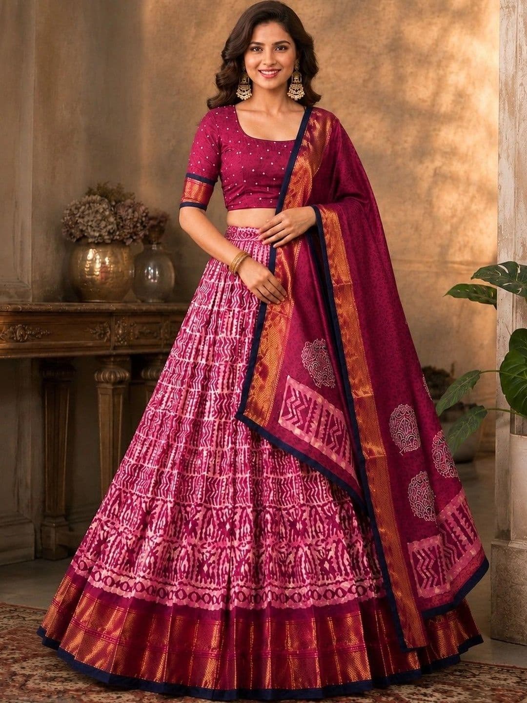 KALINI Embellished Ikat Ready to Wear Lehenga & Unstitched Blouse With Dupatta thumbnail 3