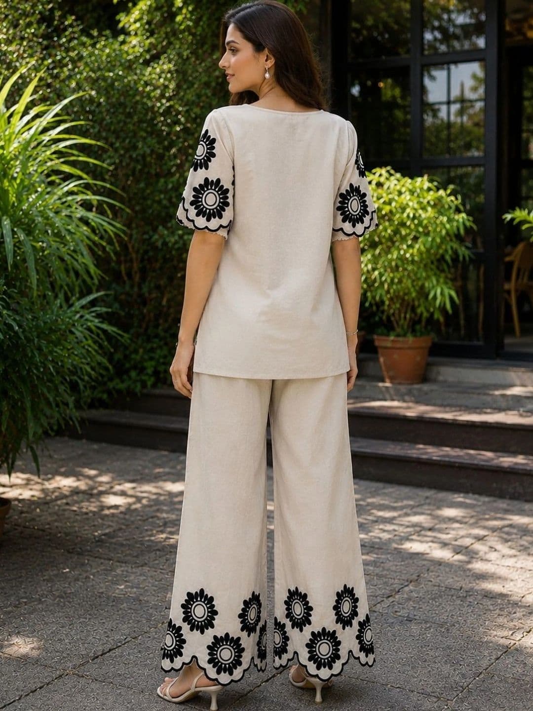 Moda Rapido Cotton Embroidered Top with Palazzos thumbnail 2