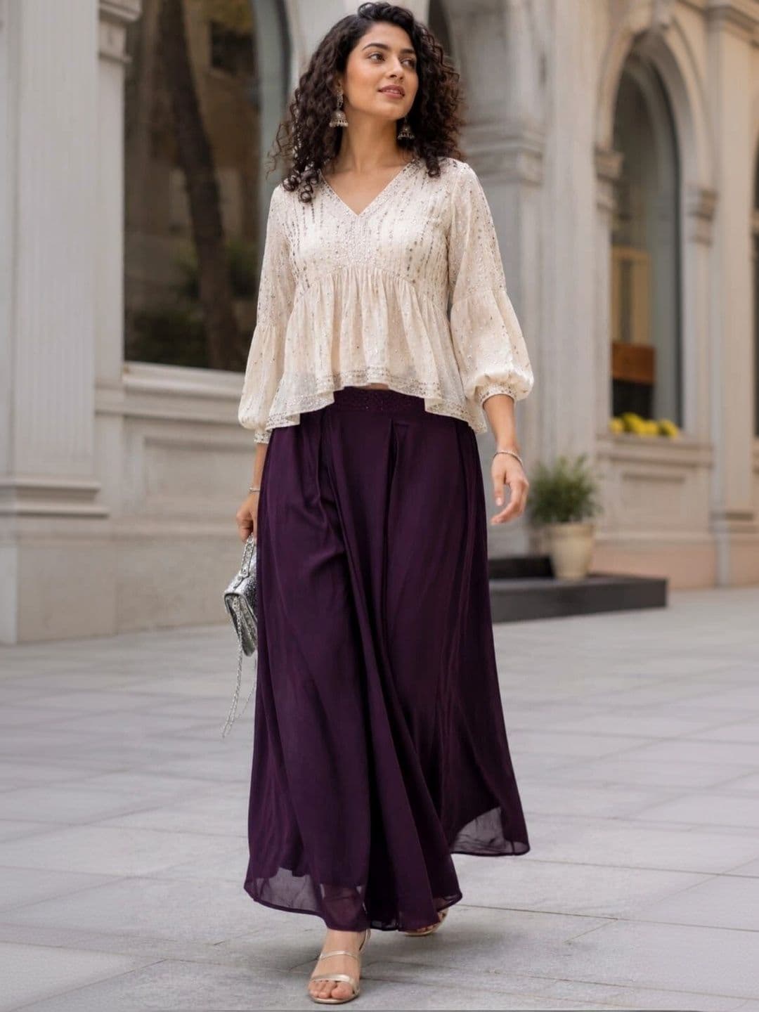 SIMNILSTUDIO Women Georgette Sleek Utility Maxi Flared Skirt - view 1