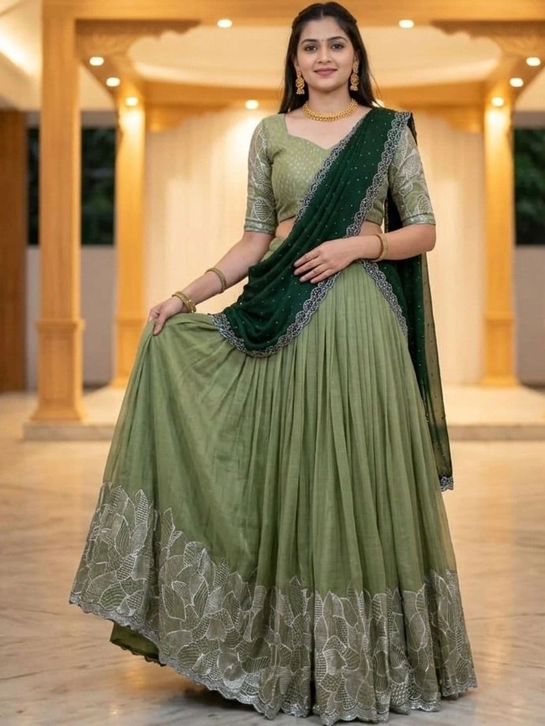 HERE&NOW Embellished Thread Work Semi-Stitched Lehenga & Blouse With Dupatta thumbnail 4