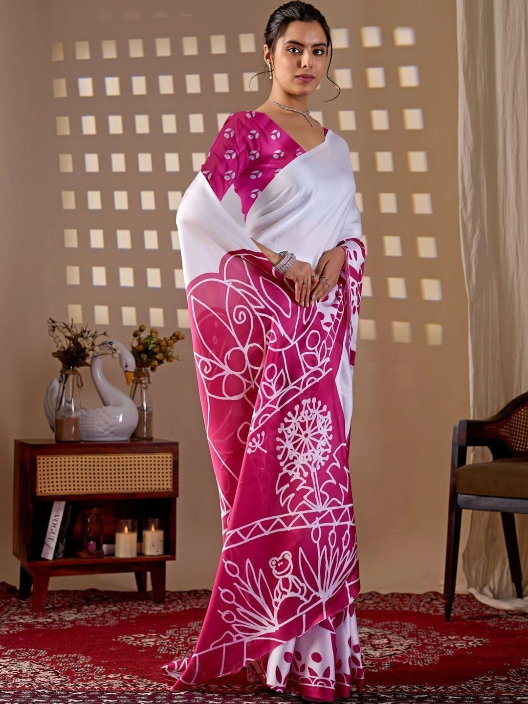Moda Rapido Floral Satin Designer Saree thumbnail 5