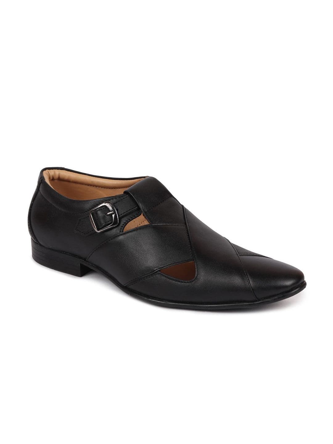FAUSTO Men Black Leather Shoe-Style Sandals thumbnail 6