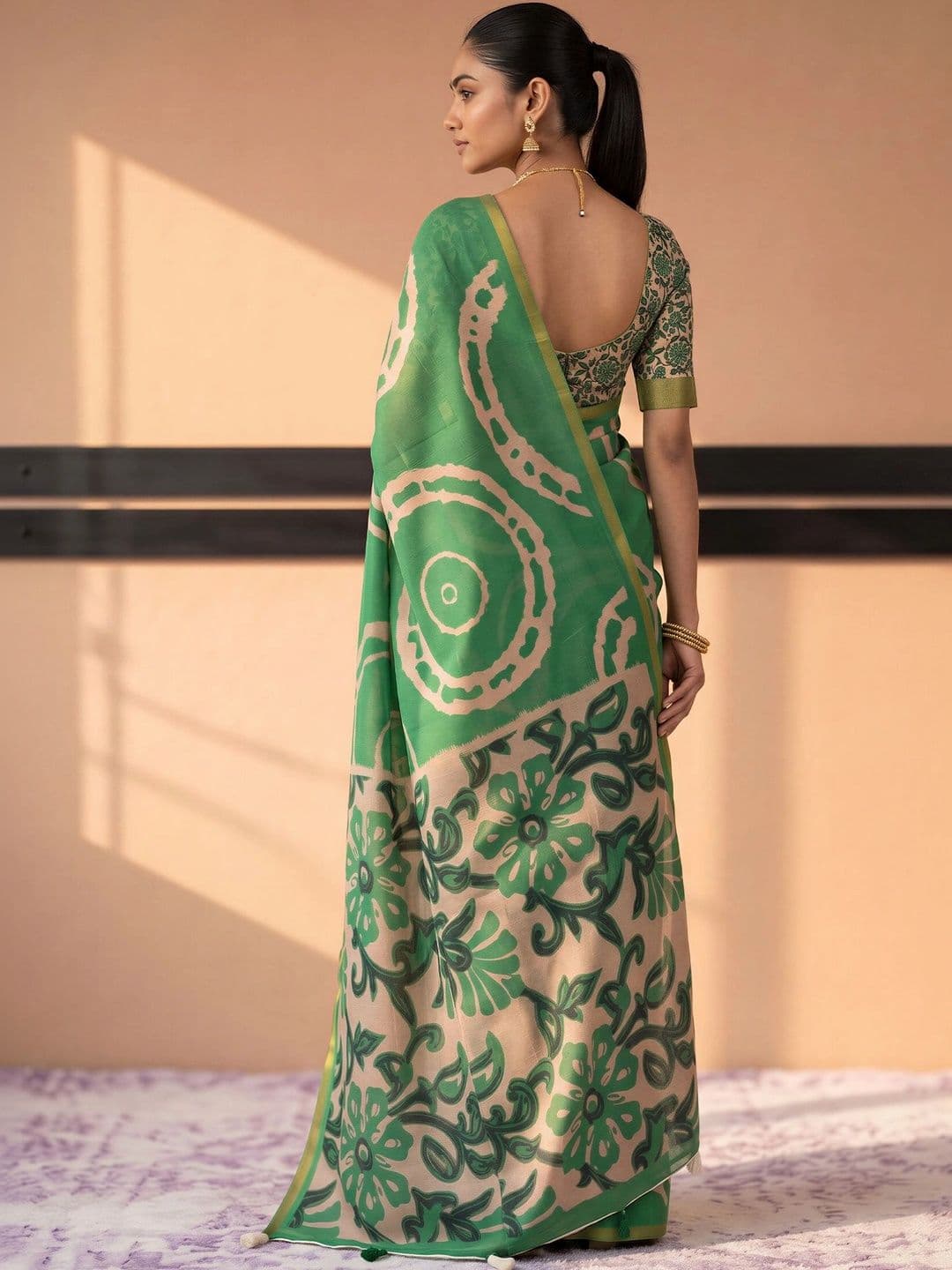 Sangria Tie and Dye Designer Block Print Saree thumbnail 4