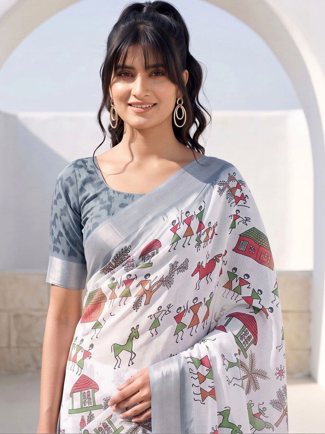 Anouk Warli Zari Designer Block Print Saree thumbnail 2