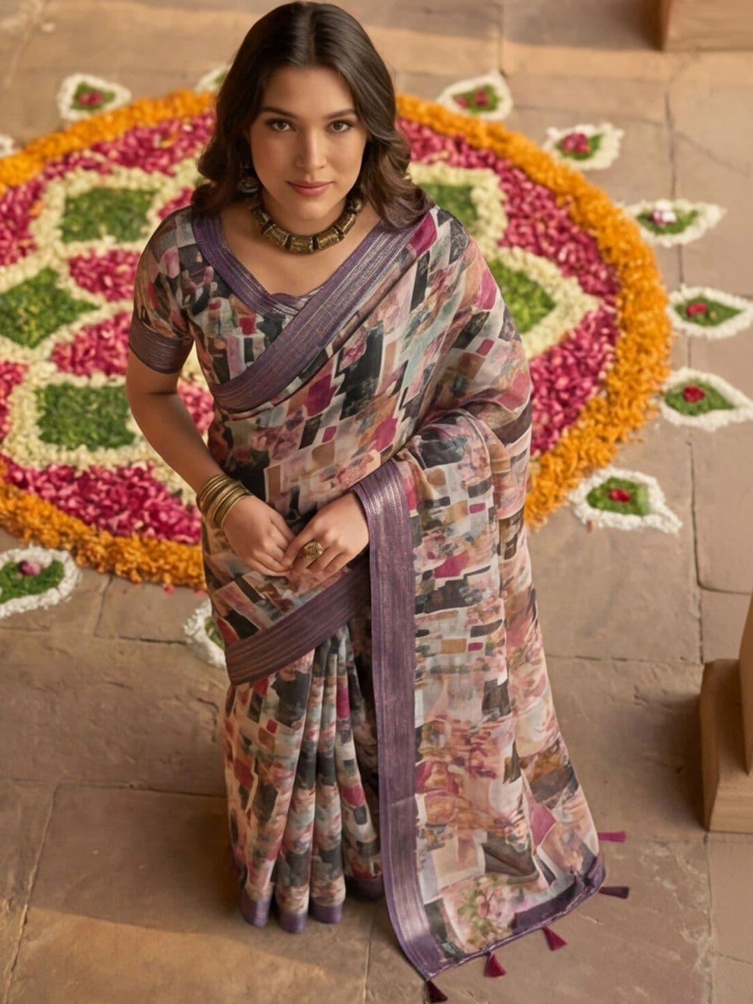 Anouk Rustic Zari Pure Linen Designer Khadi Saree thumbnail 6