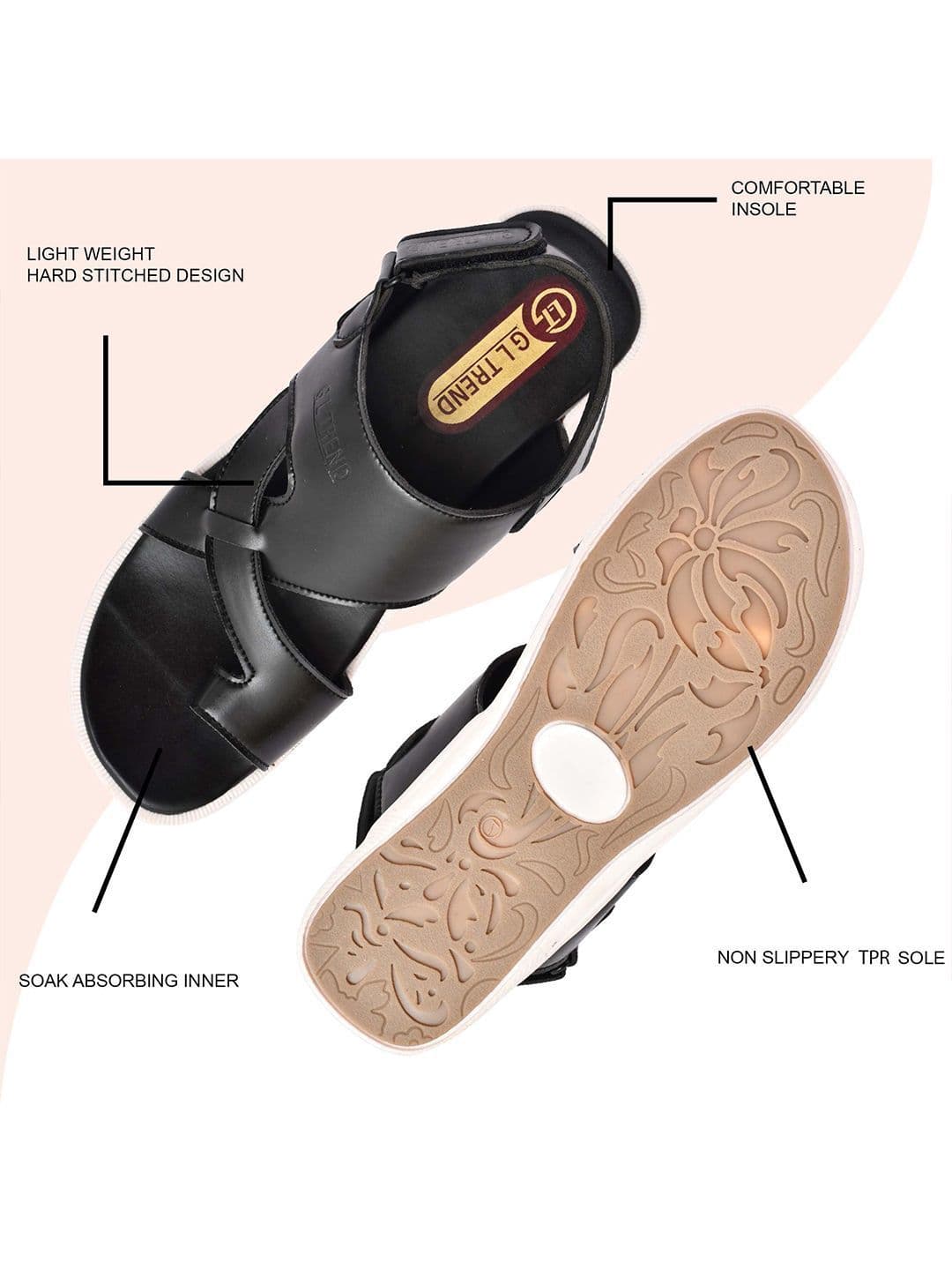 G L Trend Men Black Solid Casual Comfort Sandals with Cross-Strap Design thumbnail 4