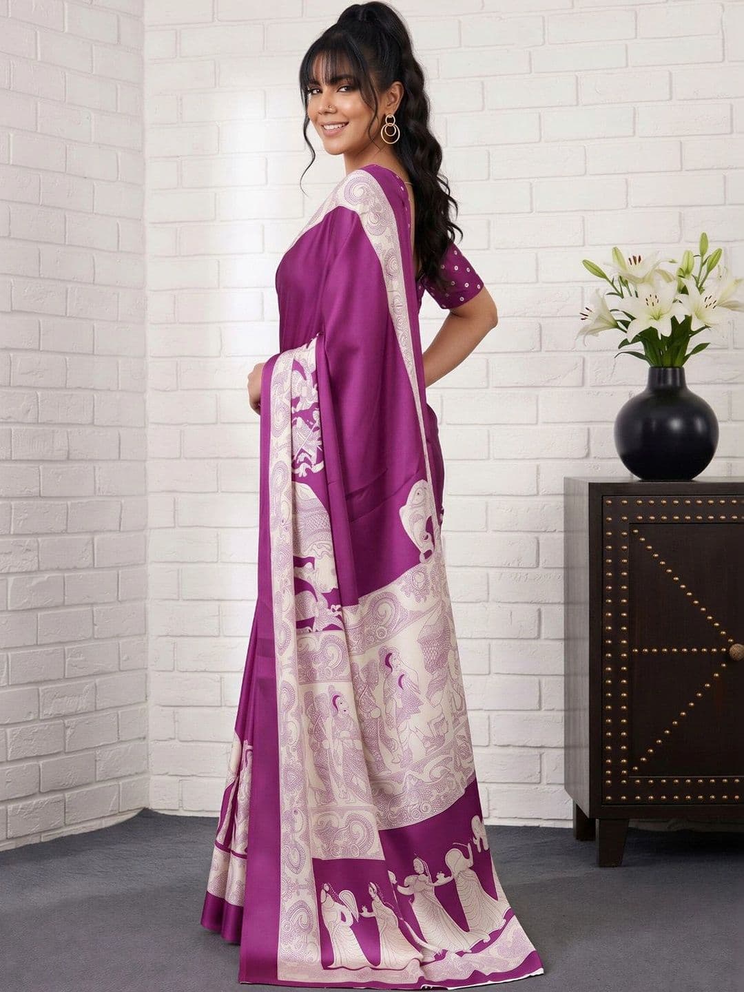 Anouk Kalamkari Satin Designer Banarasi Saree thumbnail 4