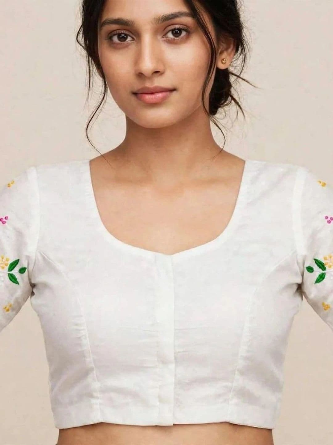 Binatex Cotton Embroidered Thread Work Saree Blouse thumbnail 2