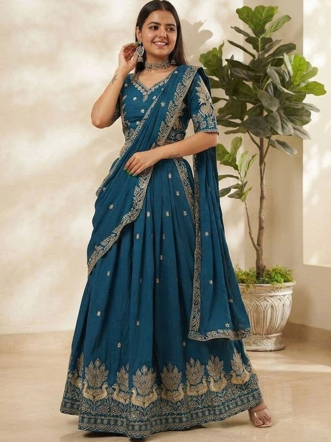 all about you Embroidered Thread Work Semi-Stitched Lehenga & Blouse With Dupatta thumbnail 3