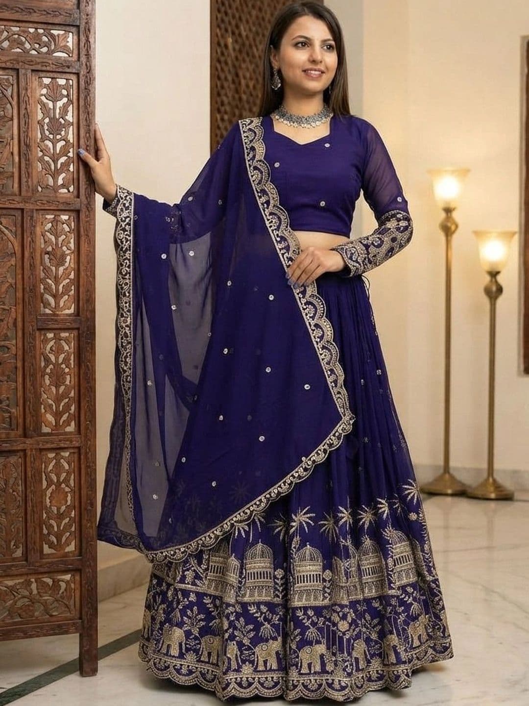 HERE&NOW Women  Embellished Semi-Stitched Lehenga & Blouse With Dupatta thumbnail 4