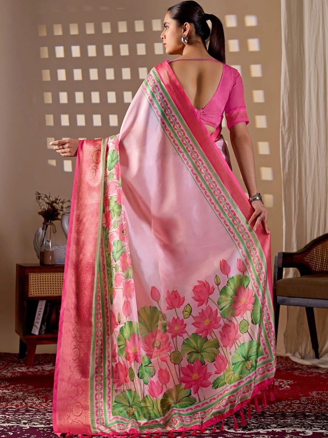 Moda Rapido Floral Zari Silk Blend Designer Saree thumbnail 3