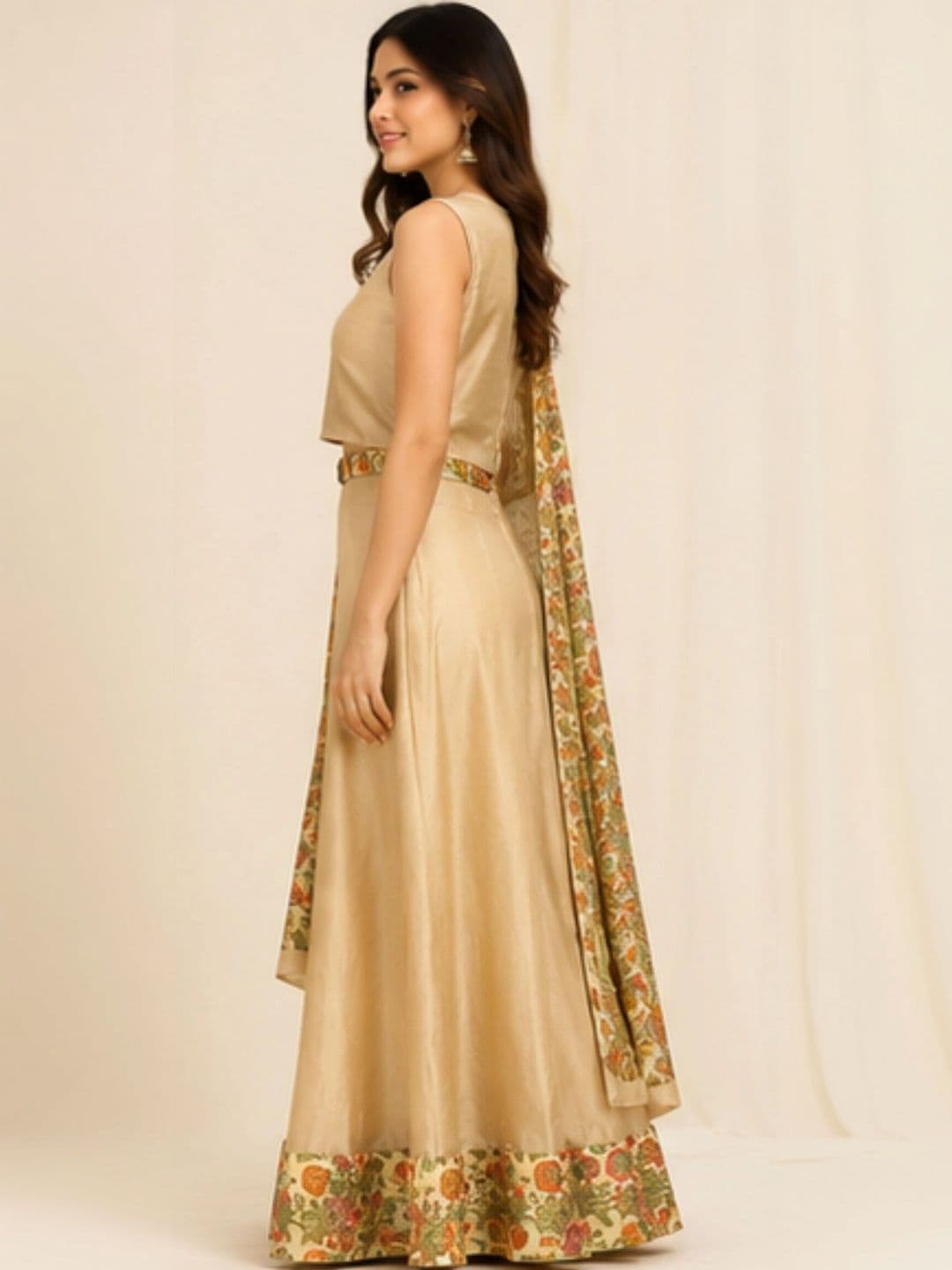 DELIS Kalamkari Ready to Wear Lehenga & Blouse With Dupatta thumbnail 4