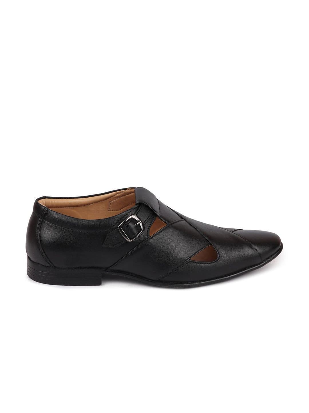 FAUSTO Men Black Leather Shoe-Style Sandals thumbnail 4