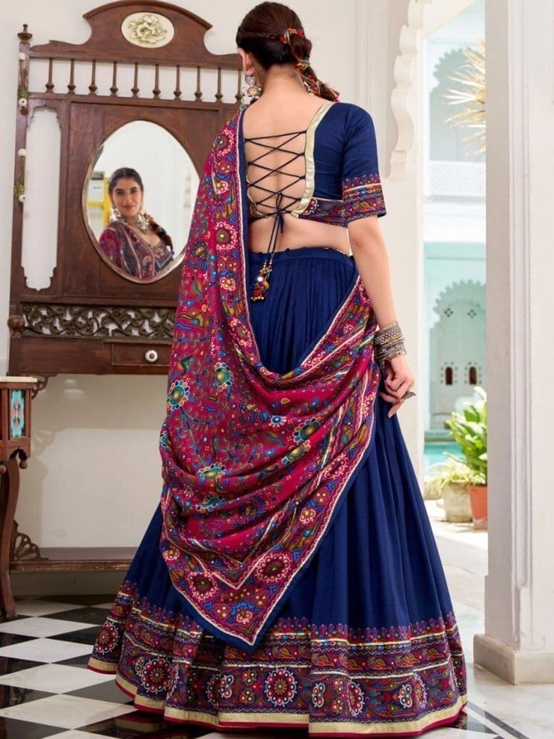 HAMOFY Embroidered Thread Work Tussar Silk Lehenga & Unstitched Blouse With Dupatta thumbnail 4
