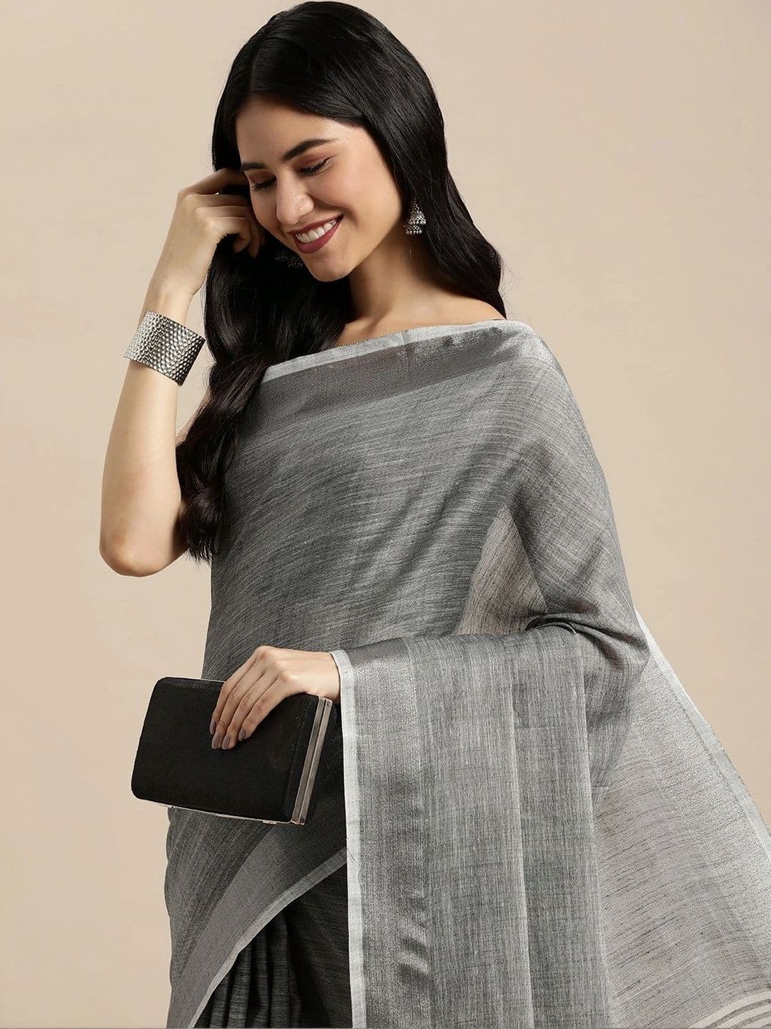Mitera Striped Linen Blend Saree thumbnail 7