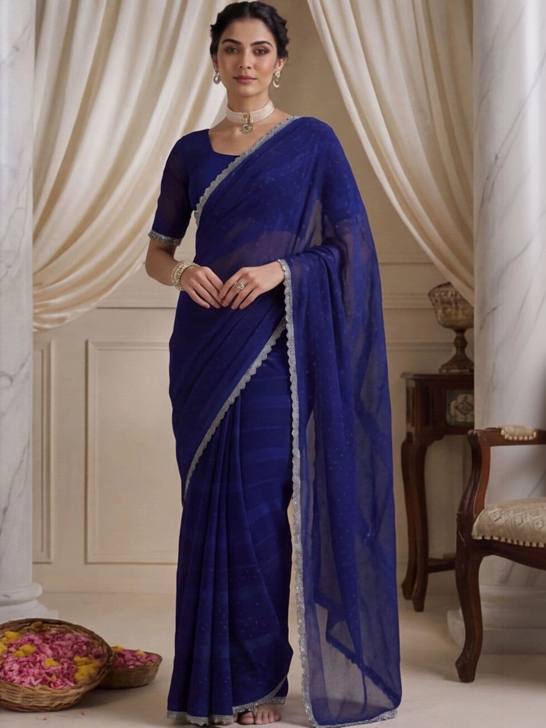 Anouk Rustic Embellished Embroidered Silk Blend Designer Saree thumbnail 5