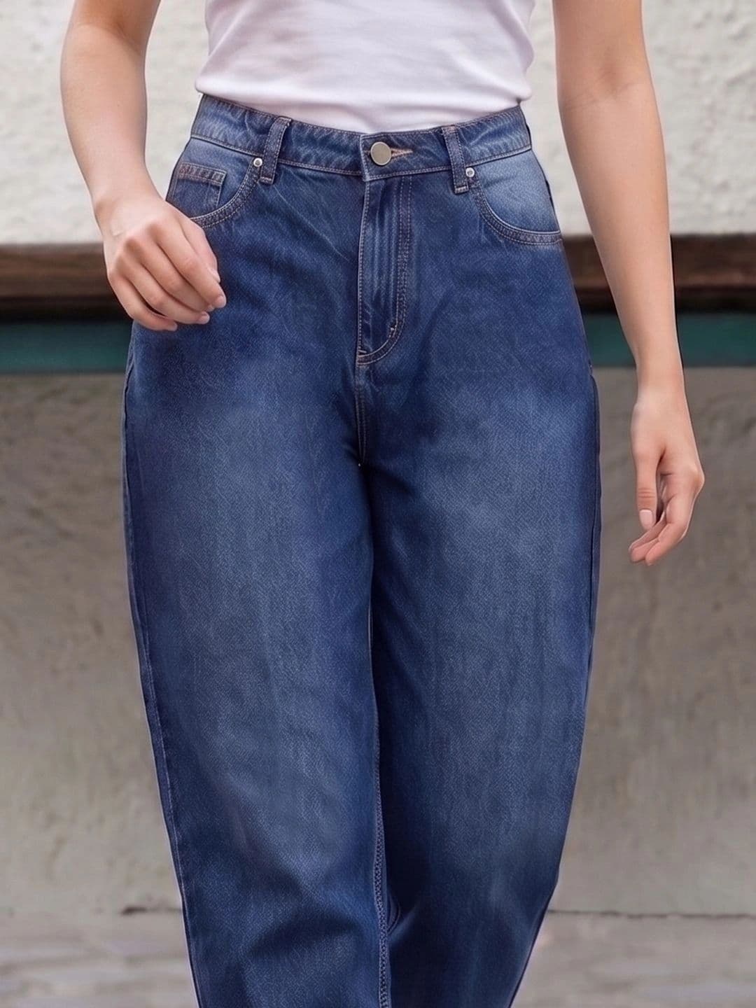 Style Quotient Women Barrel Fit High Rise Cotton Jeans thumbnail 4