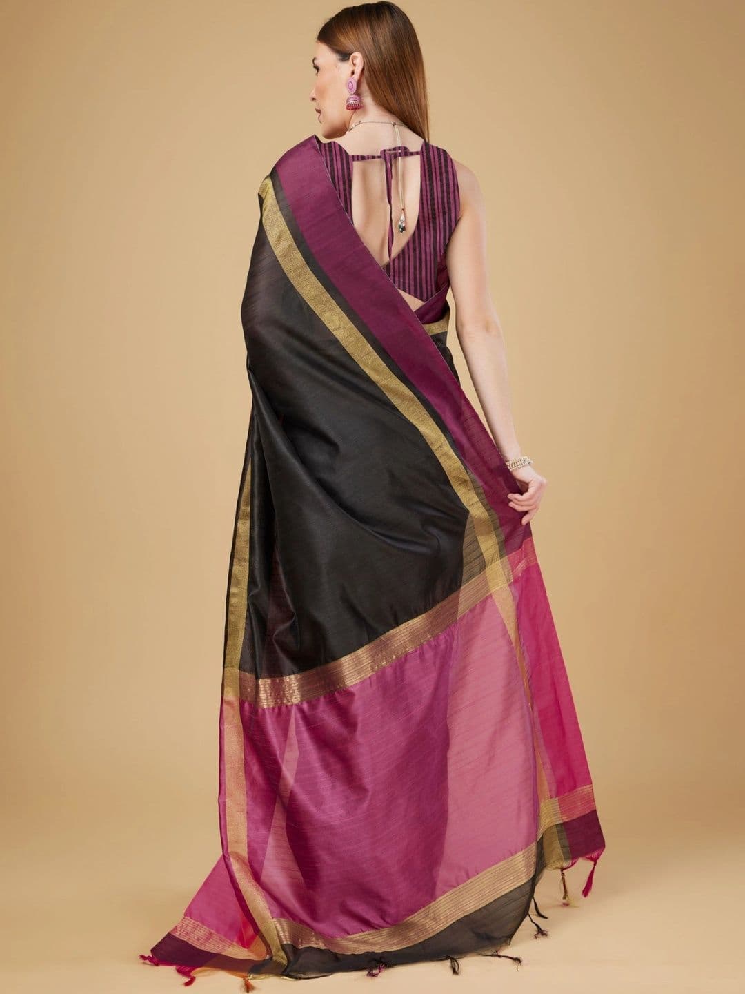 Moda Rapido Striped Zari Silk Cotton Designer Khadi Saree thumbnail 4
