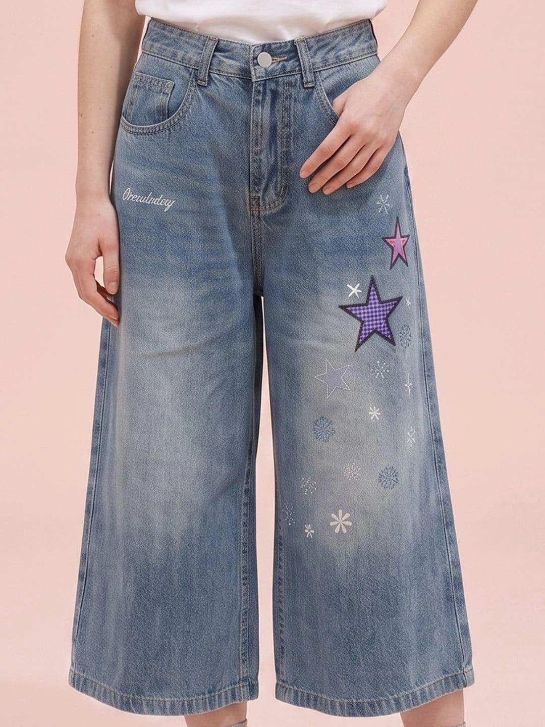 ATELIER REBEL Women Relaxed Fit Mid-Rise Light Fade Embroidered Jeans thumbnail 7