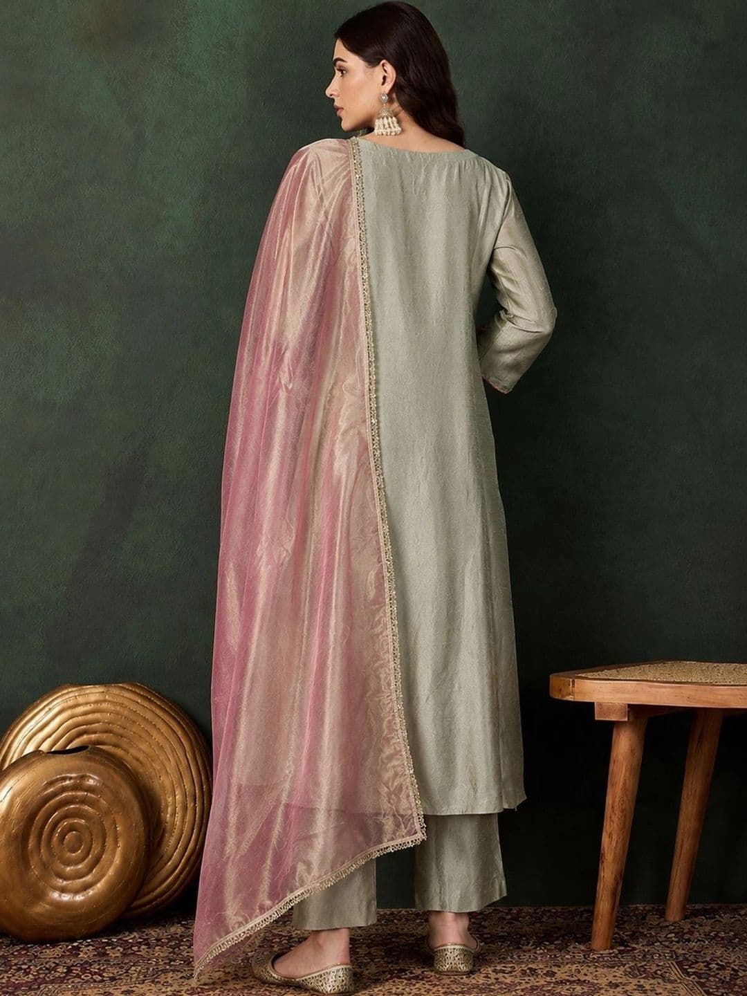 Sangria Women Ethnic Motifs Embroidered Regular Thread Work Kurta with Trousers & With Dupatta thumbnail 5