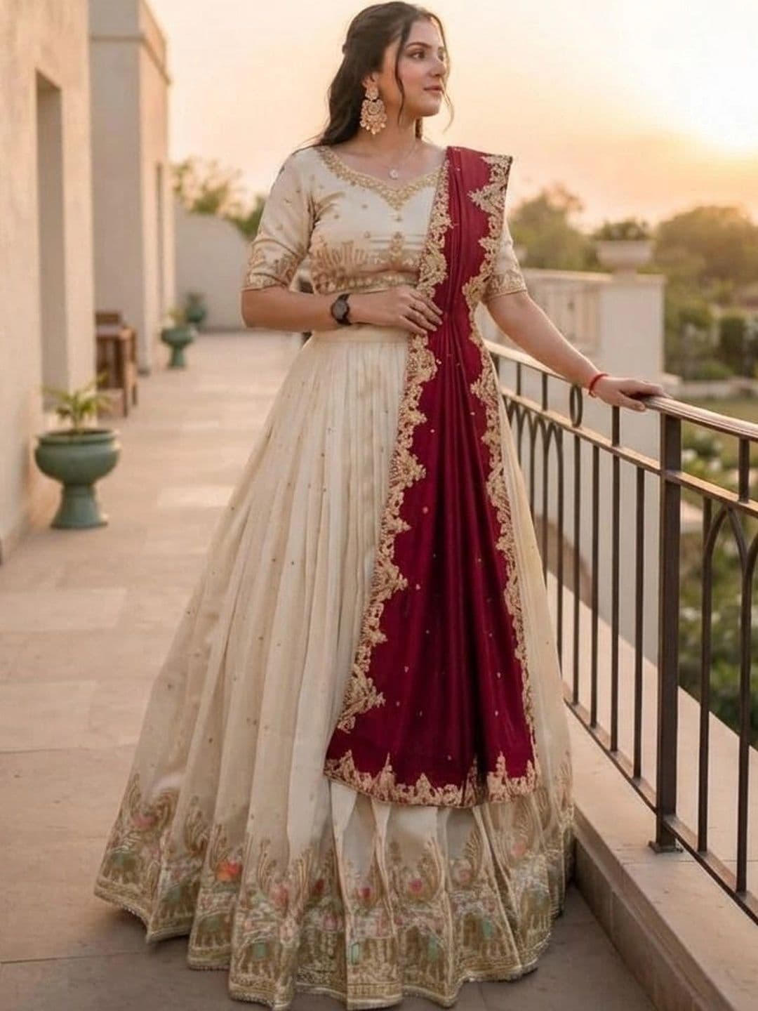 HERE&NOW Embroidered Thread Work Semi-Stitched Lehenga & Blouse With Dupatta thumbnail 2