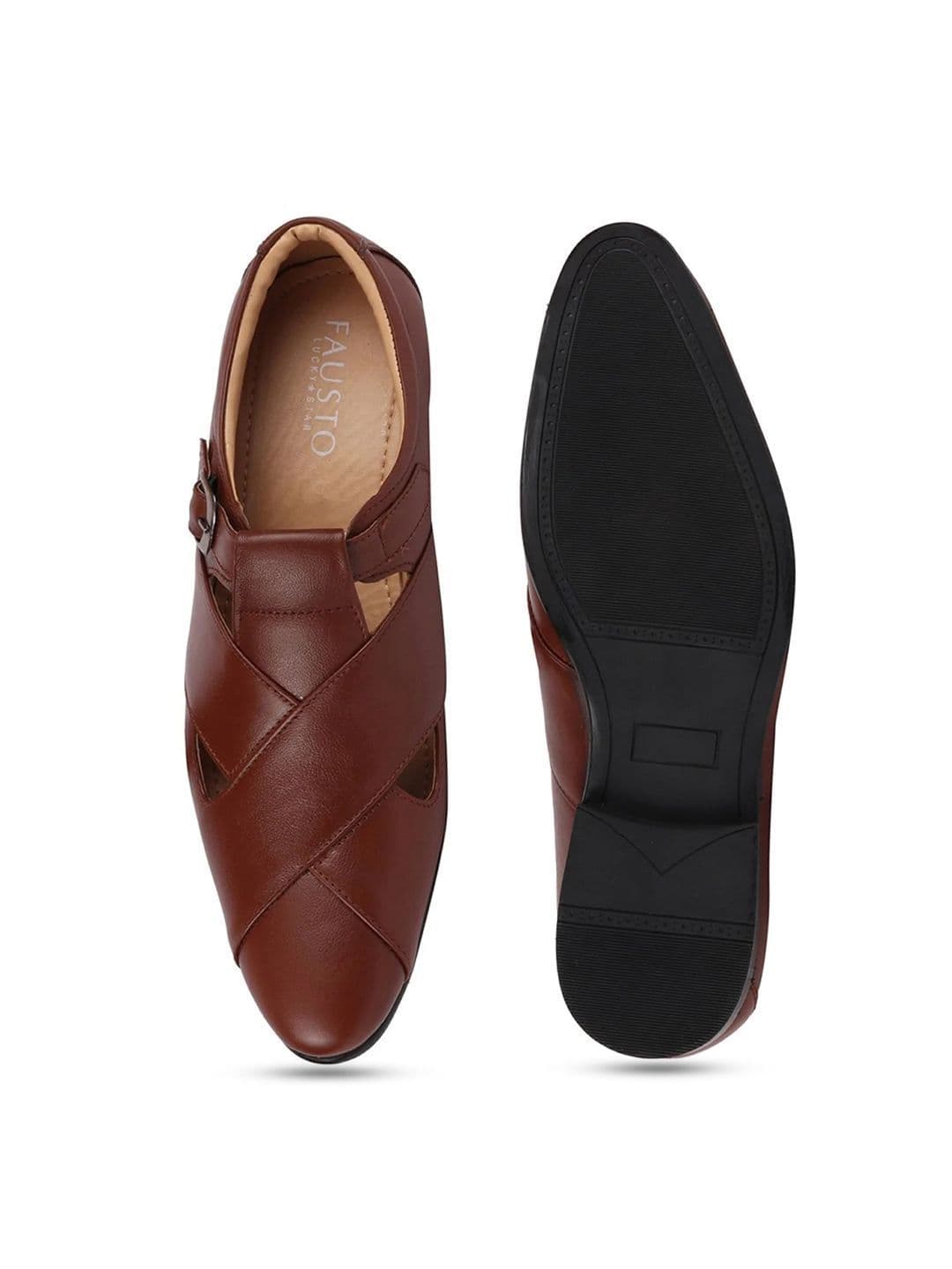 FAUSTO Men Tan Leather Shoe-Style Sandals thumbnail 4
