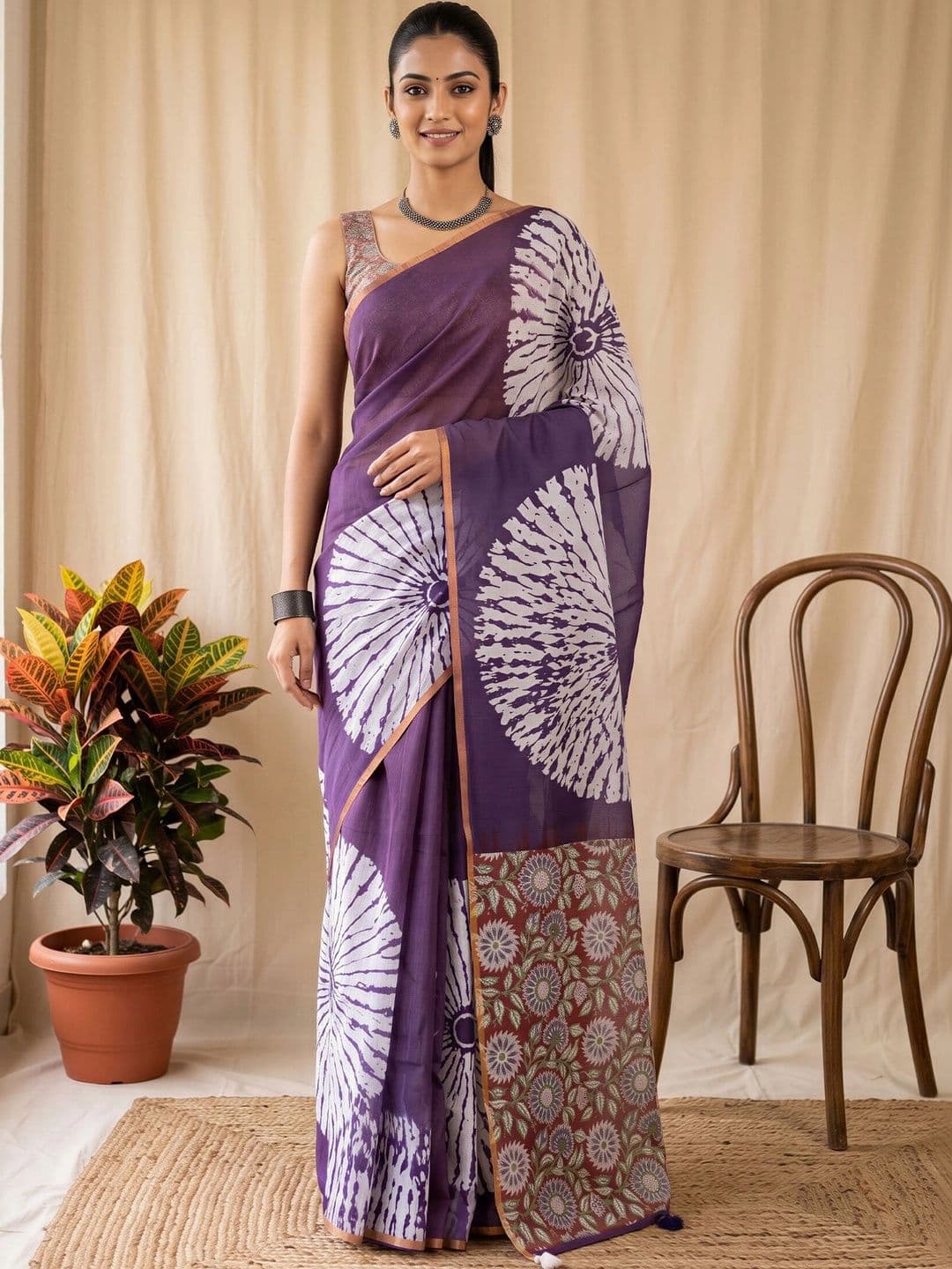 Sangria Floral Designer Block Print Saree - view 1
