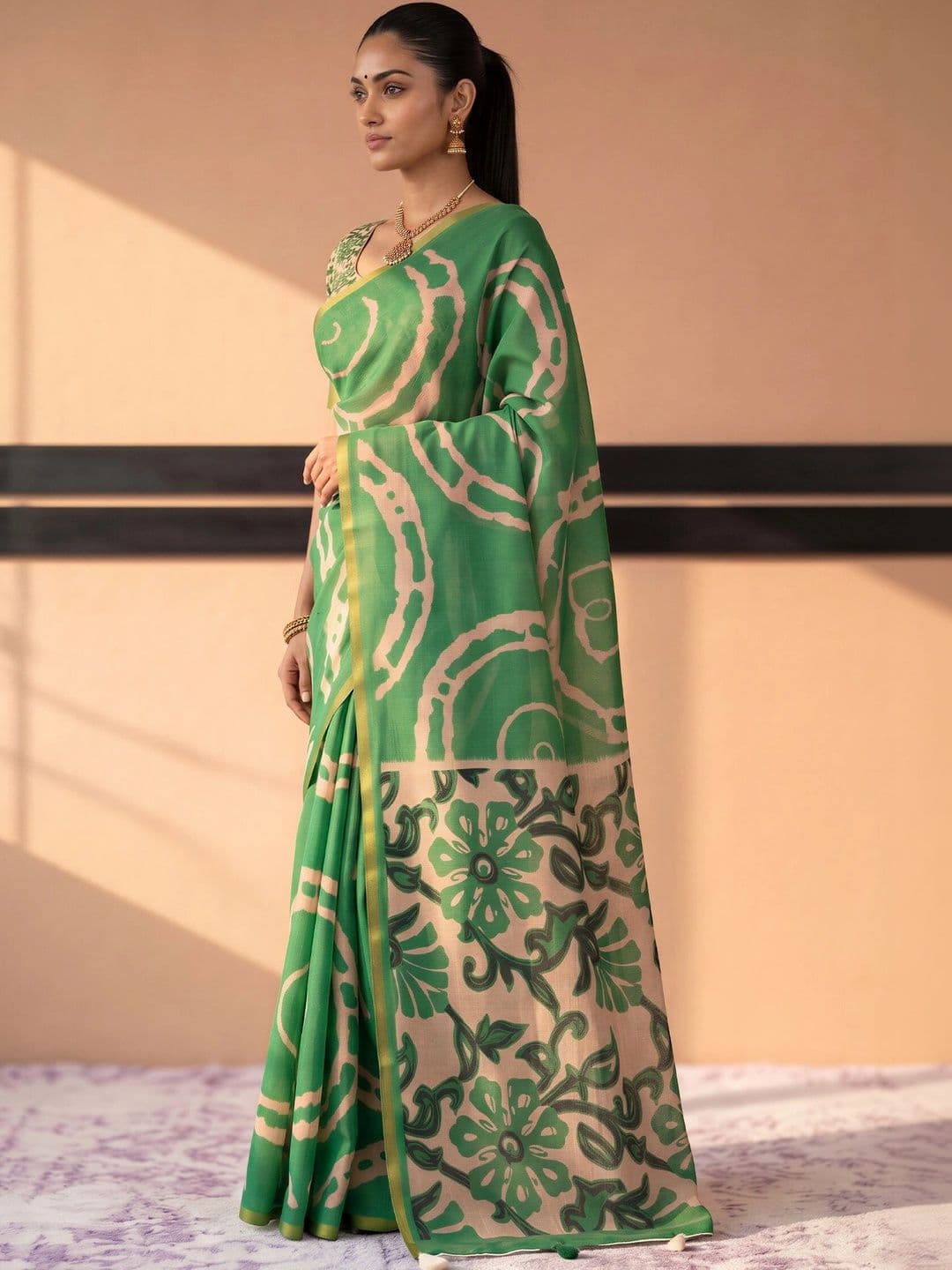 Sangria Tie and Dye Designer Block Print Saree thumbnail 7