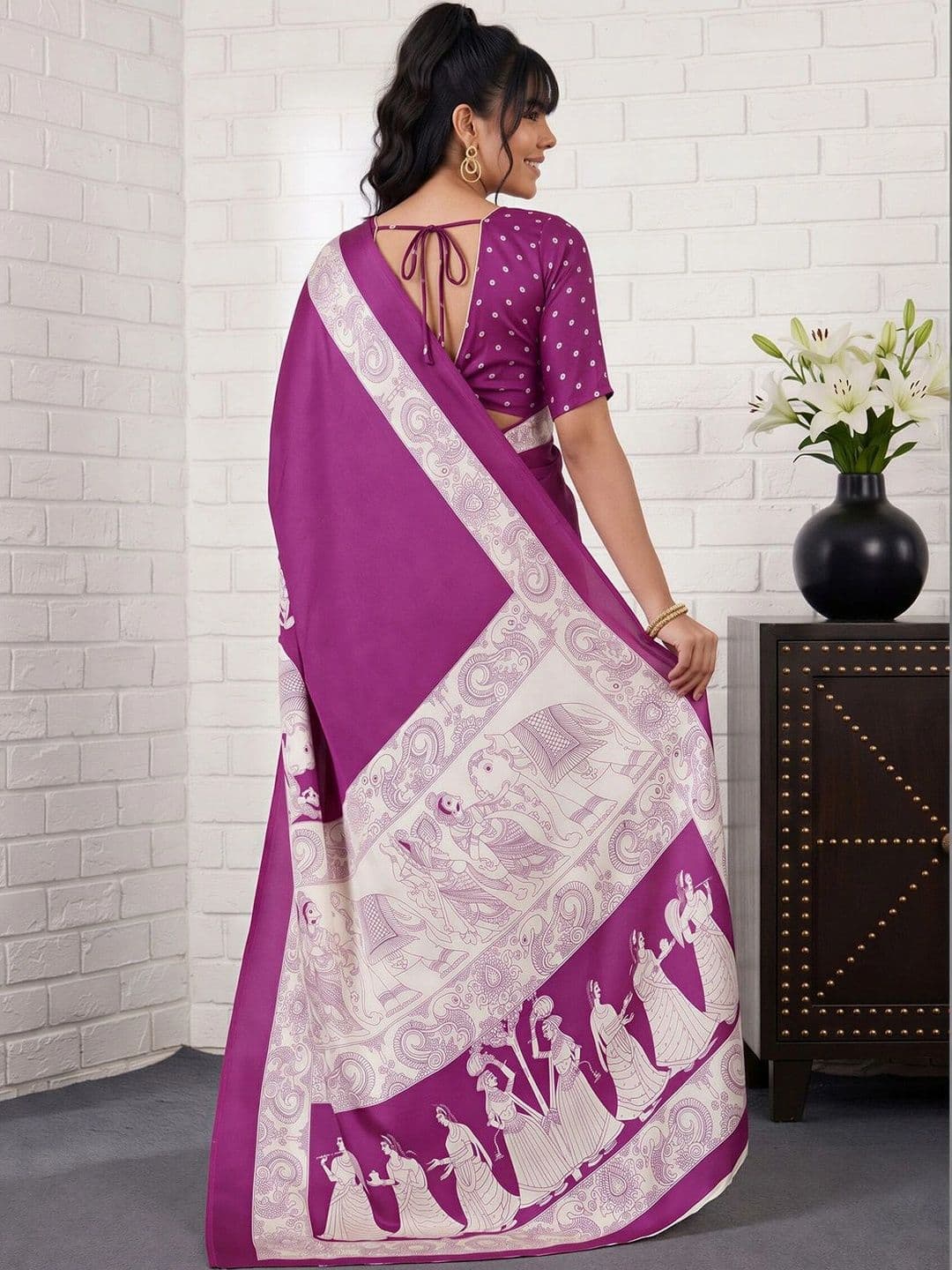 Anouk Kalamkari Satin Designer Banarasi Saree thumbnail 5