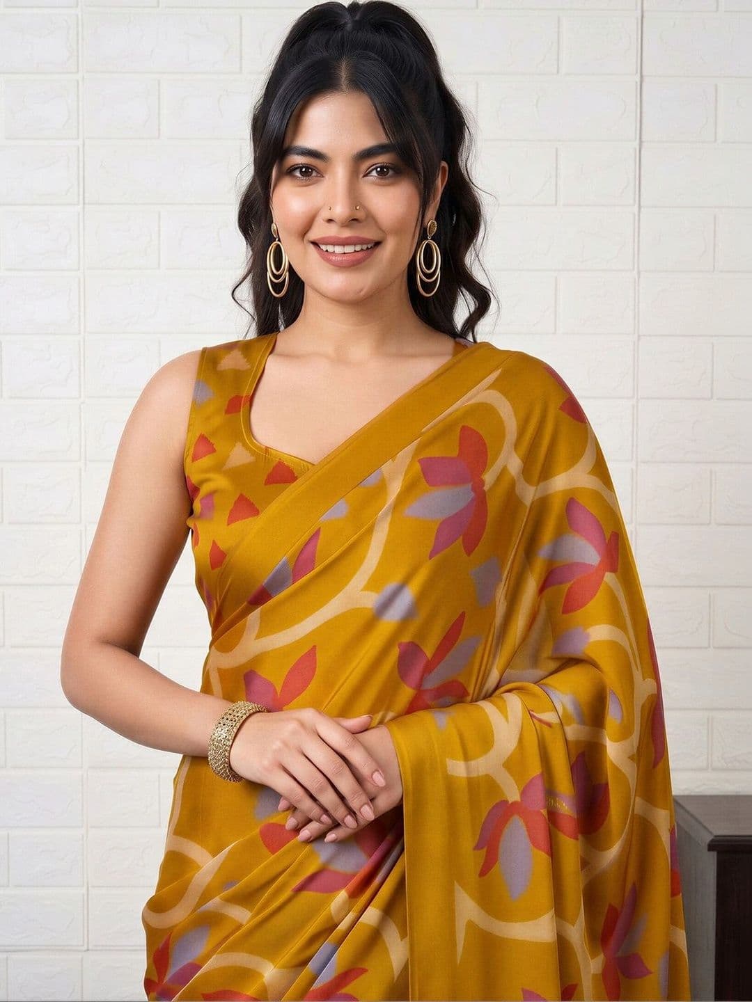 Anouk Floral Art Silk Designer Banarasi Saree thumbnail 3