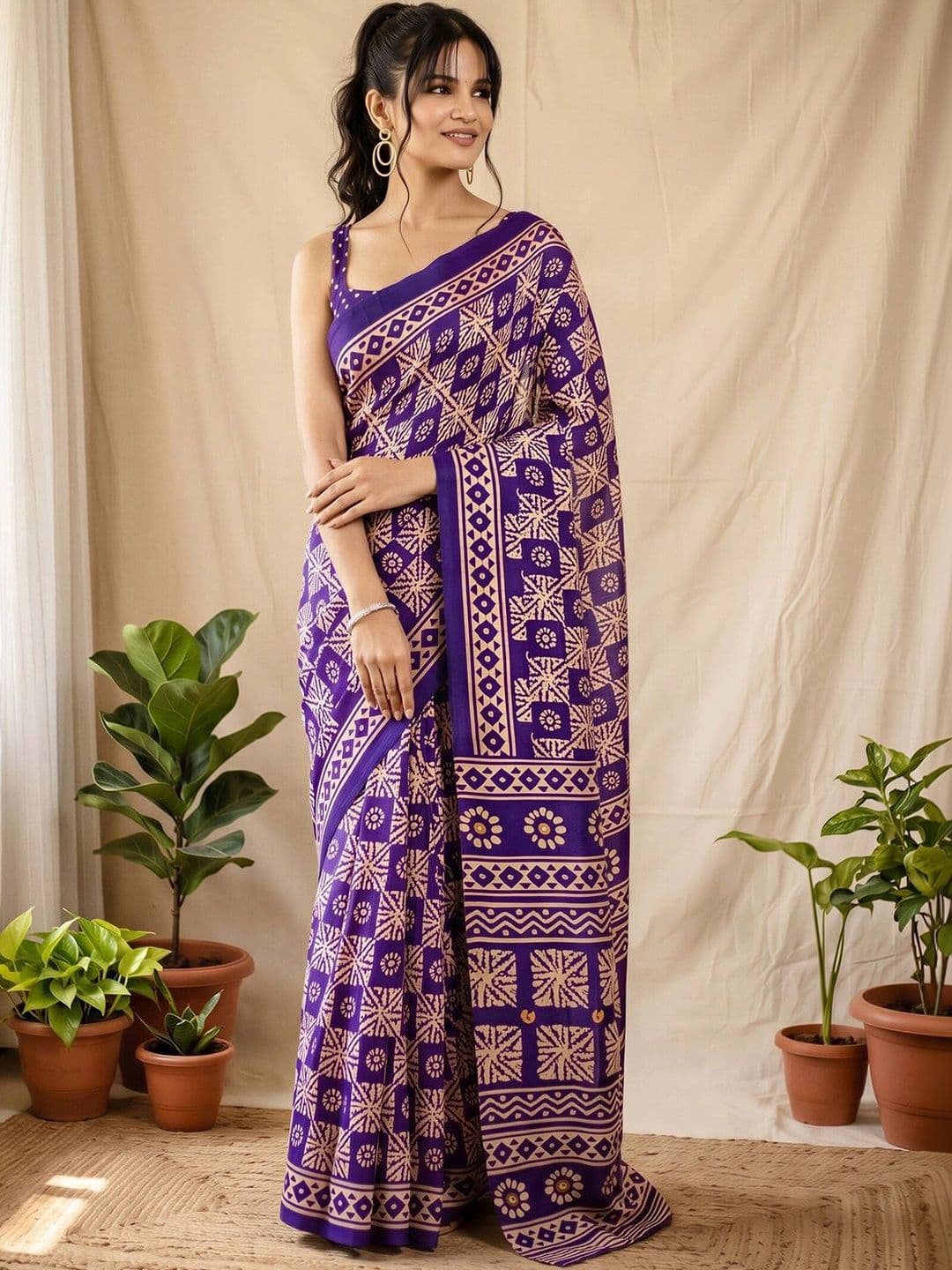 Anouk Batik Designer Block Print Saree thumbnail 7