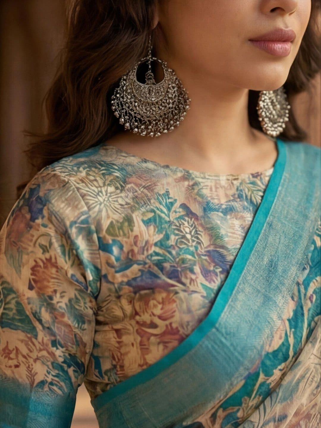 Anouk Rustic Floral Zari Pure Linen Designer Khadi Saree thumbnail 5