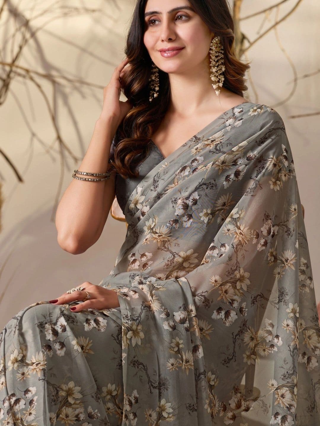 Moda Rapido Floral Poly Georgette Designer Saree thumbnail 5