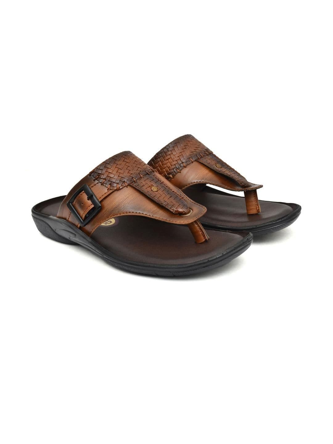 G L Trend Men's Tan Textured Comfort Thong Sandals with Adjustable Strap thumbnail 3
